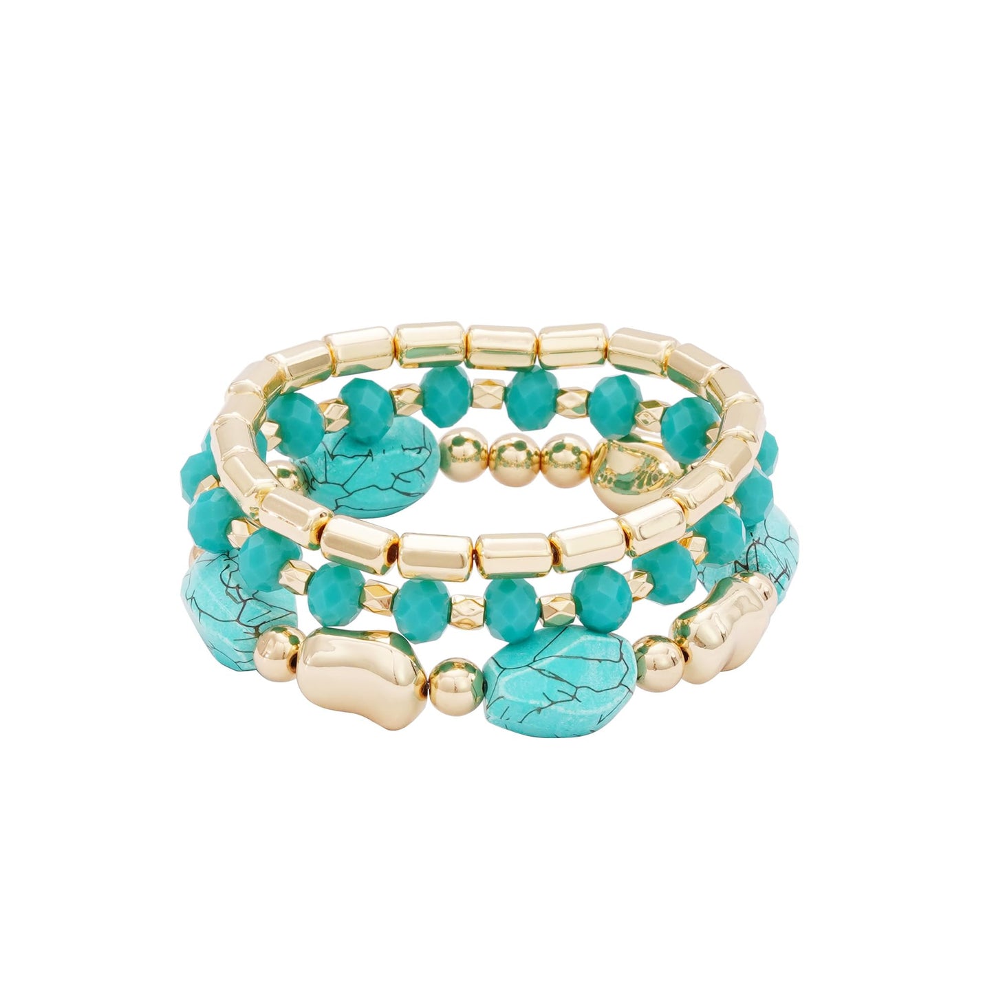 Aigrnc Boho Beaded Stretch Bracelets For Women Stackable Crystal Gold Plated Beaded Bracelets Set Trendy Handmade Friendship Braeclet Jewelry Gifts (L-Turquoise 3 pcs)