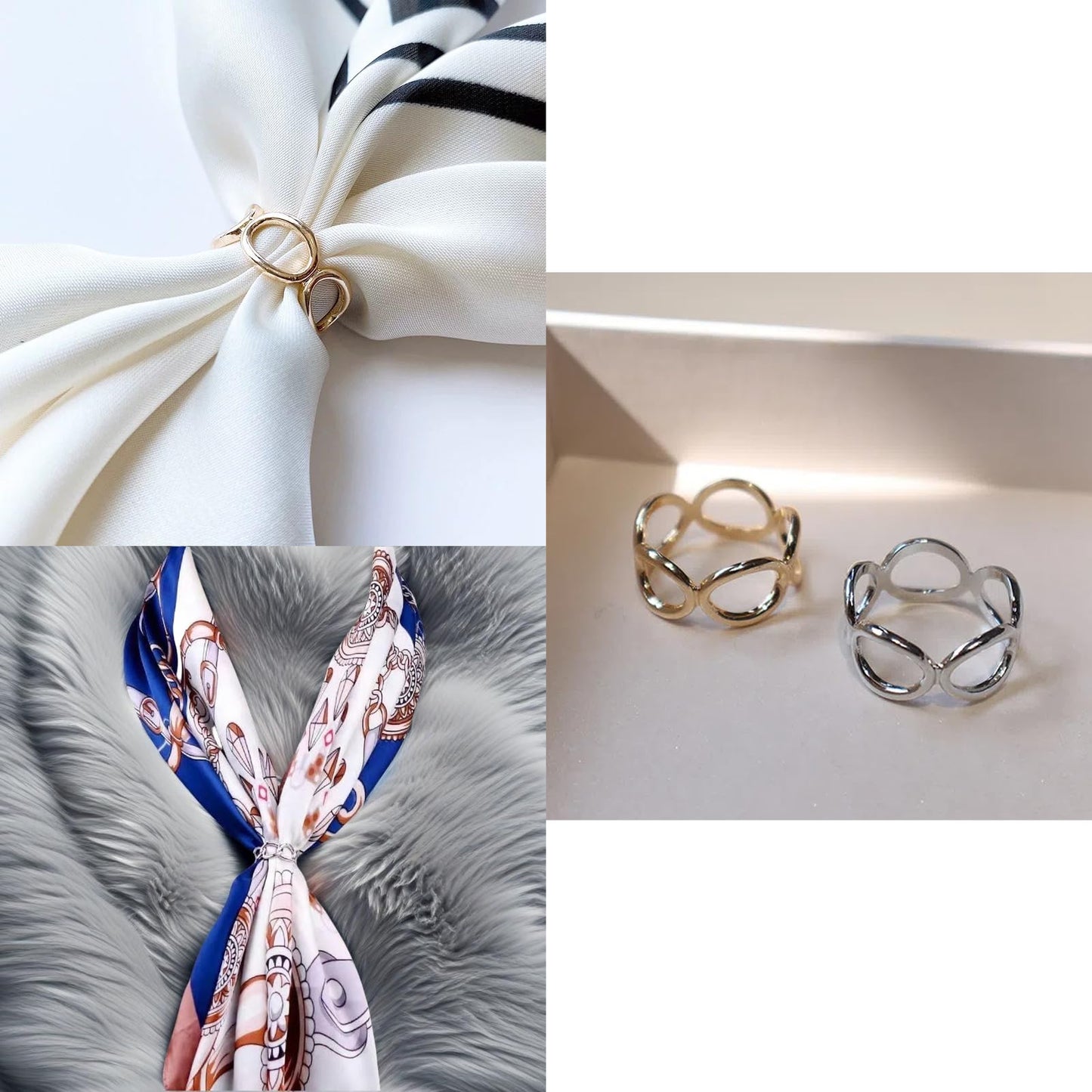 SYWDUDUCLT 2 Pcs Scarf Rings For Women,Scarf Shawl Buckle Ring, Gold/Silver