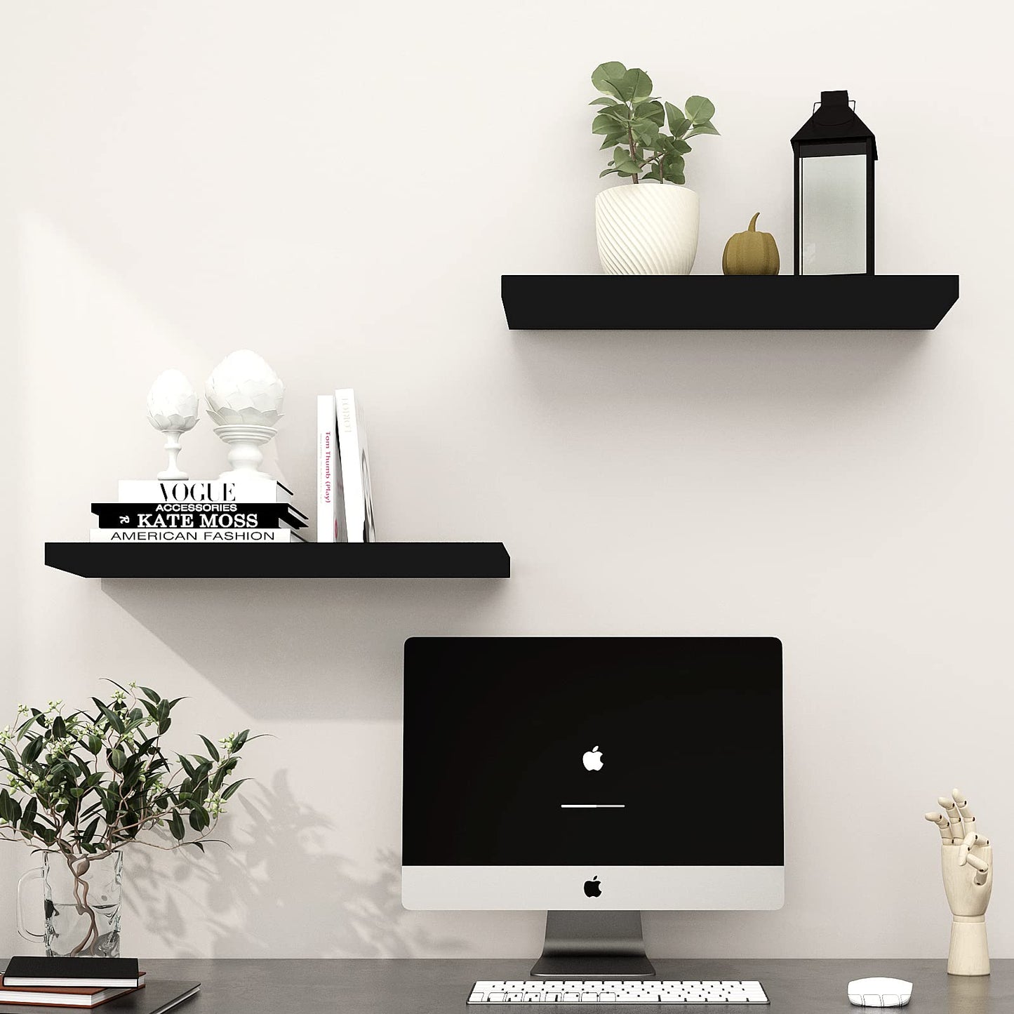 WELLAND Set of 2 Floating Shelves Wall Mounted Shelf, for Home Decor with 8" Deep (Black, 15 inch)