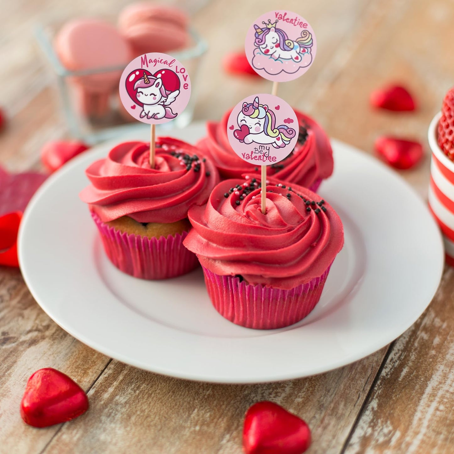 RUSPEPA 270 Pcs Valentine's Day Stickers, 1.5 Inch Round Love Labels with Cute Animals, Unicorns, Dinosaurs & Romantic Quotes, 5 Sets Adhesive Stickers for Gifts, Scrapbooking, Cards, Party Favors