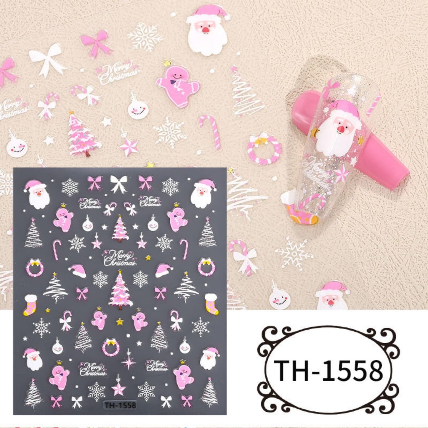 5 Sheets Christmas Bronzing Nail Stickers, 3D Embossed Self-Adhesive Snowflake Nail Decals with Xmas Tree Santa Claus Bow Design Holiday Nail Art Supplies for Women DIY Decorations