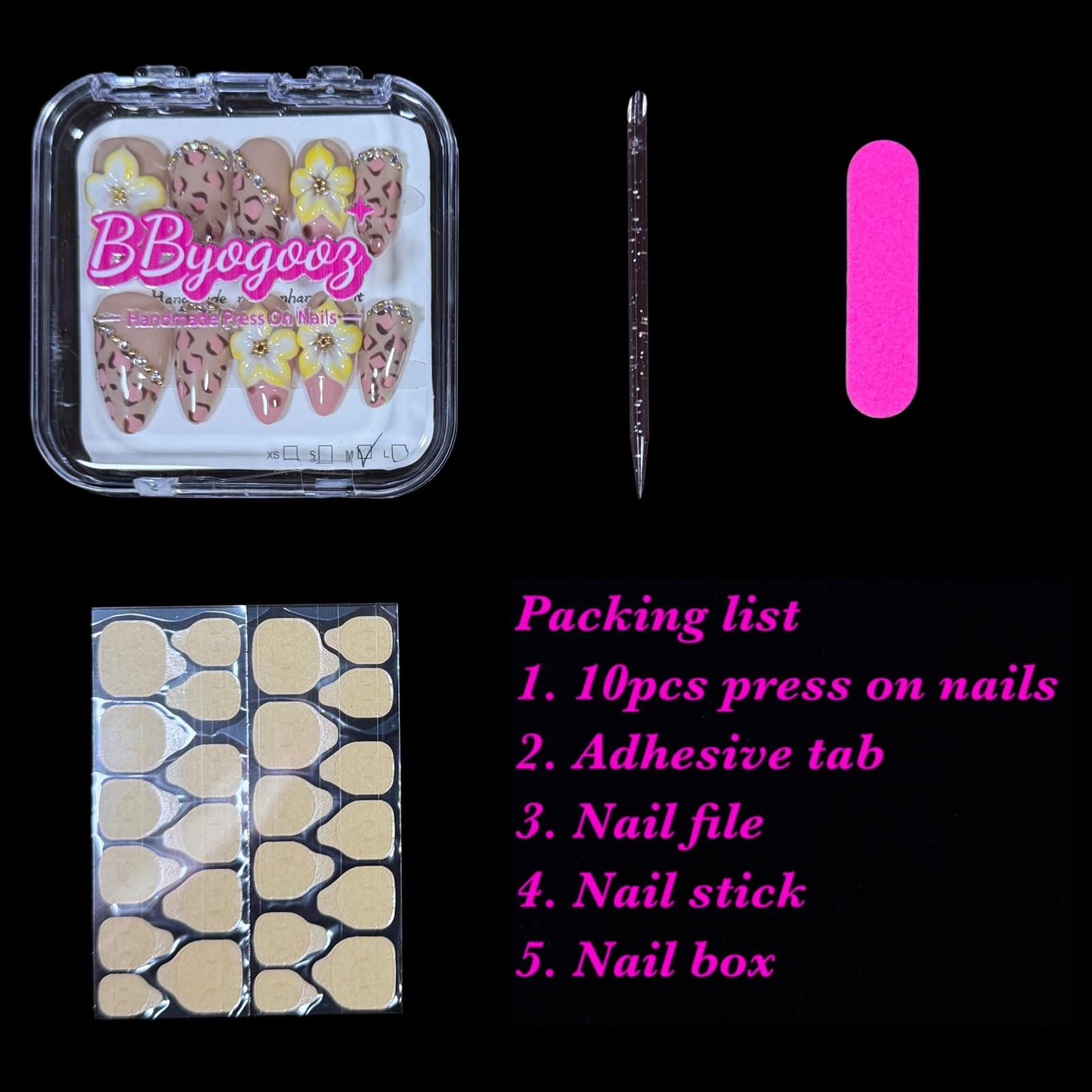 Handmade 3D Flower Leopard Press On Nails, Almond Shape, Vintage Deisgn Nude Pink with Rhinestones, Reusable Acrylic Thick False Nails Wild Meets Chic (M)