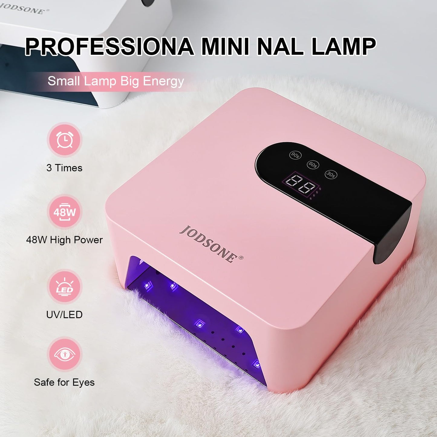 JODSONE U V Nail Lamp Rechargeable Portable with 3 Timers and LCD Display Screen for Cordless Nail Dryer Gel Pink