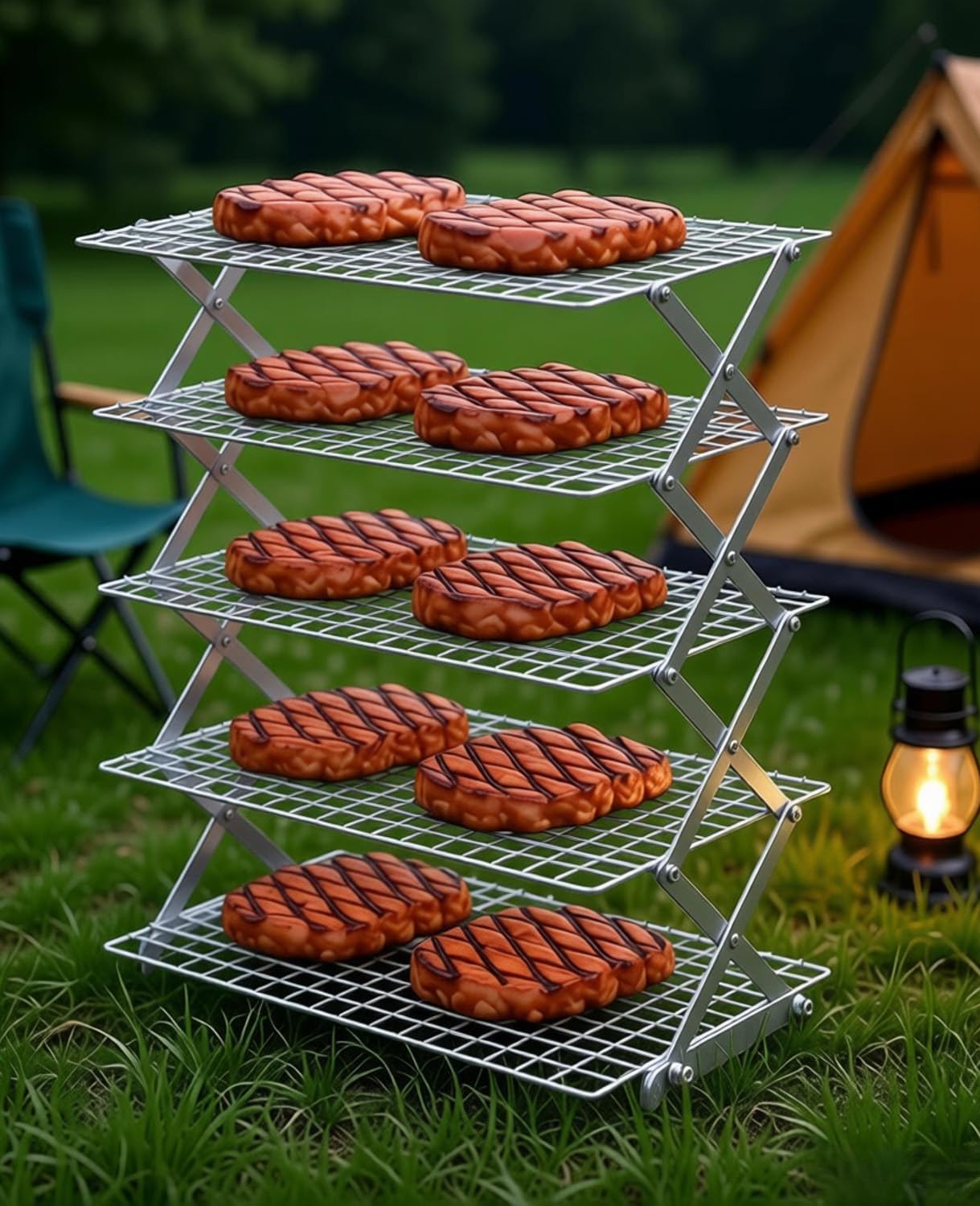 5 Tier Collapsible Cooling Rack, 2/3/4/5-Tier Upgraded,Adjustable ＆ Stackable Baking Rack, 5 Modes Cooling Racks for Cooking and Baking, Roasting ＆ Grilling Gifts for Picnic Party