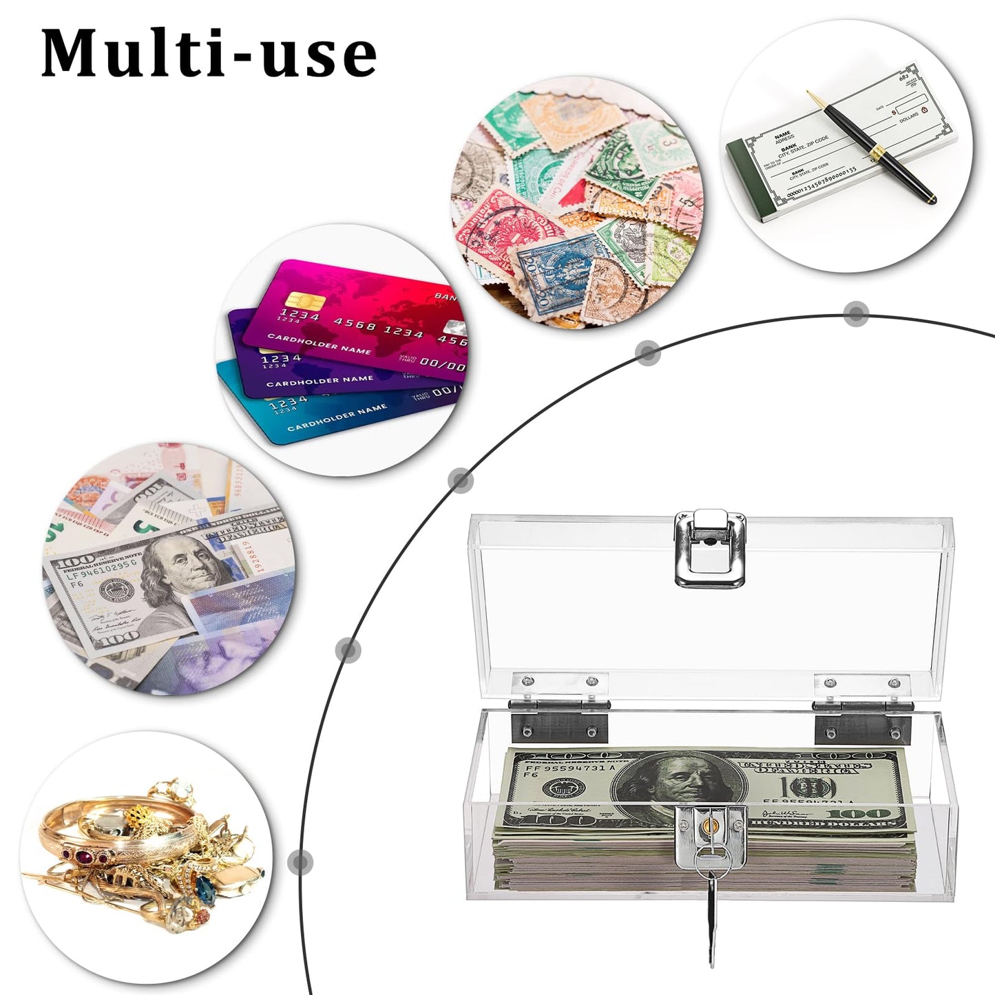 GUSHBIN Lockable Money Storage Box Clear Acrylic Cash Holder with Key Lock Cash Organizer Small Currency Tray for Personal Items, 7 x 3.1 x 2.3 Inch