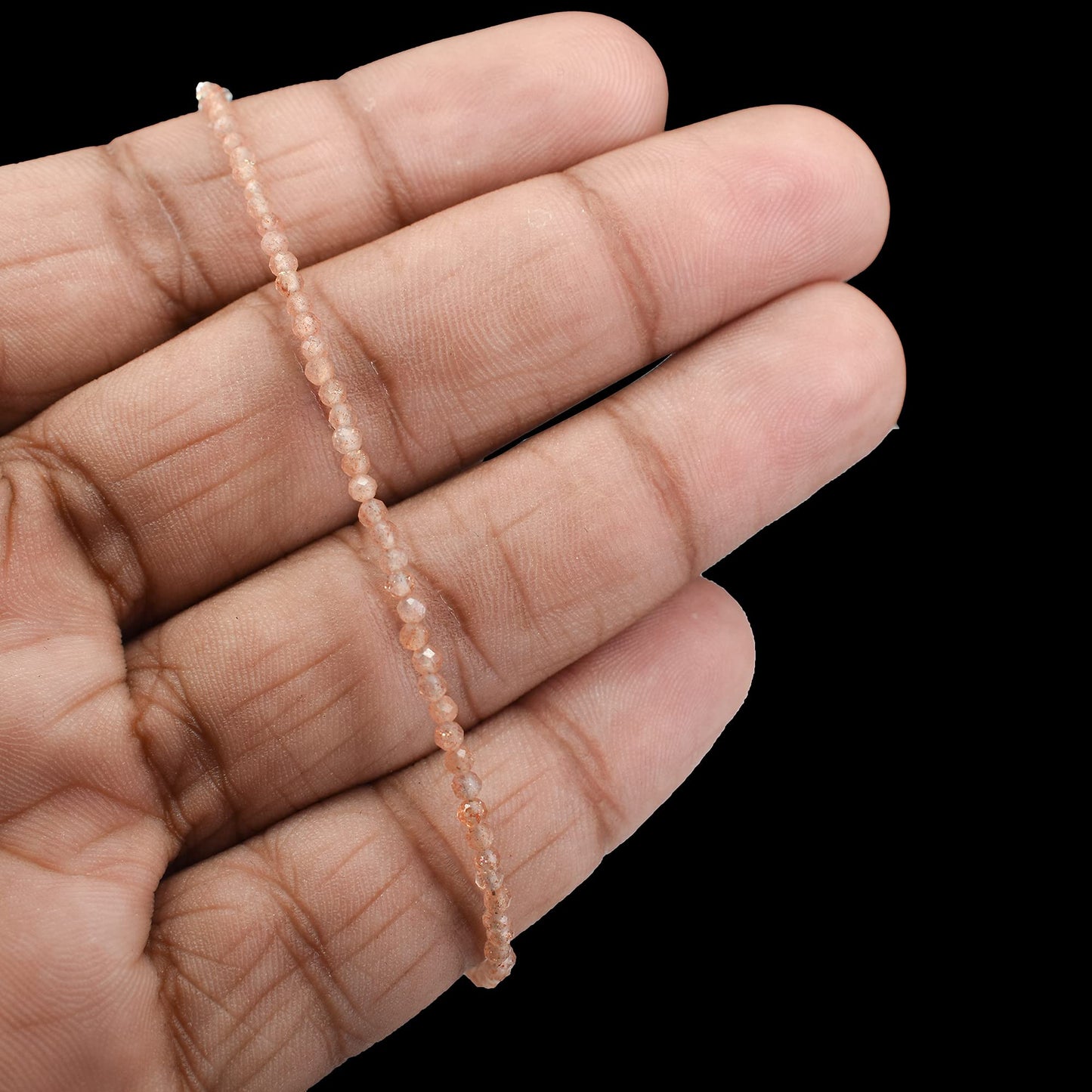 Gempires Handmade Sunstone Gemstone Beaded Bracelet for Women | 2.4–2.5 mm Faceted Natural Stone | Adjustable 7+1 Inch Silver Plated Chain | Dainty Minimalist Stacking Jewelry | Orange Sparkle Stone Gift