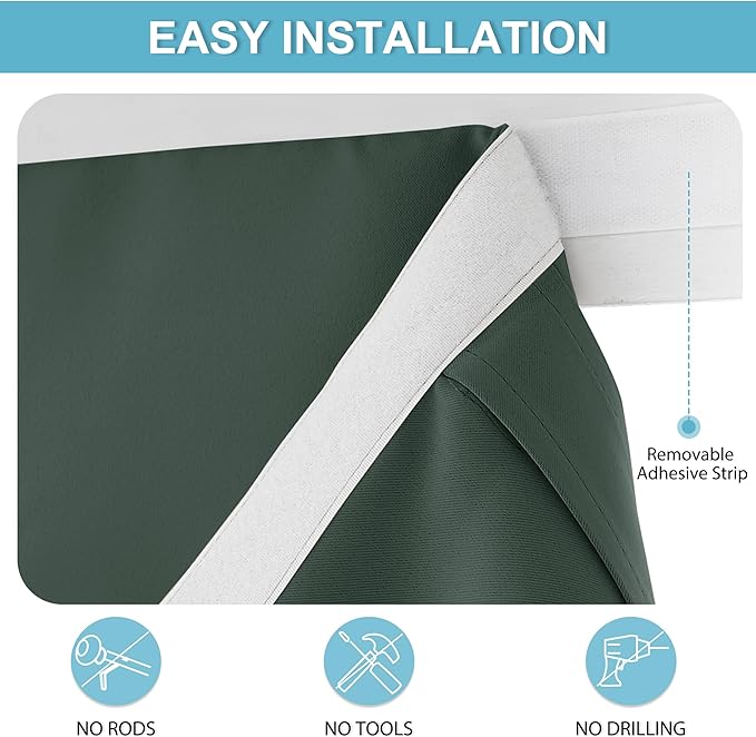 RYB HOME French Door Curtain - Privacy Blackout Door Shades Self Sticky Thermal Insulated Vertical Blinds Tricia Drapery for Sidelight Curtain, W26 x L40 inch, 1 Panel, Dark Green