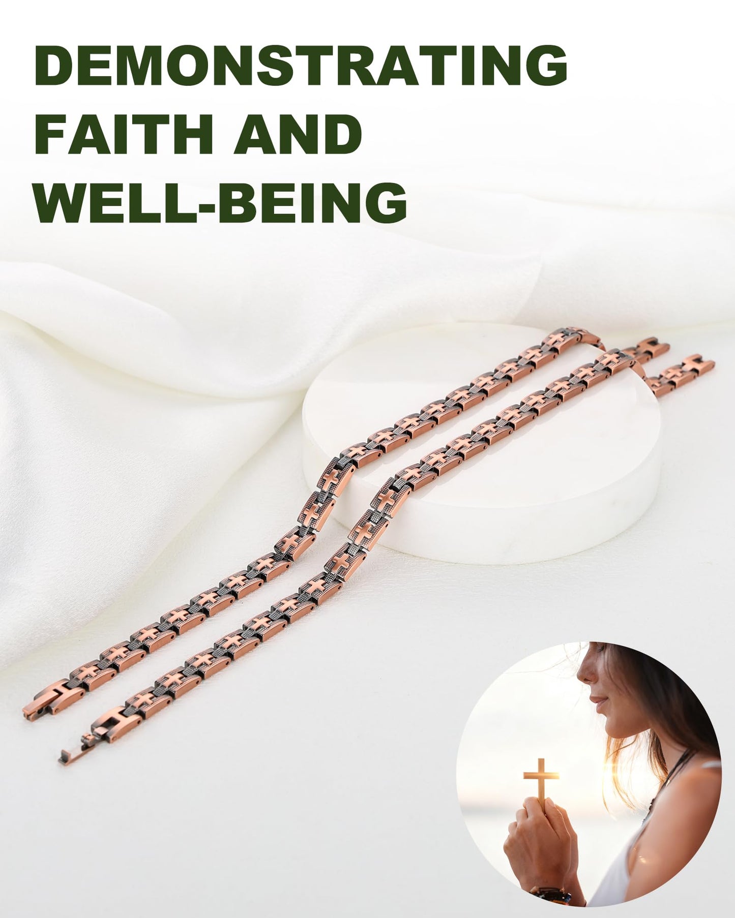 MagEnergy Copper Ankle Bracelet for Women, Christian Magnetic Anklets with 3500 Gauss Magnets, Adjustable Biblical Cross Anklet, Jewelry Gift