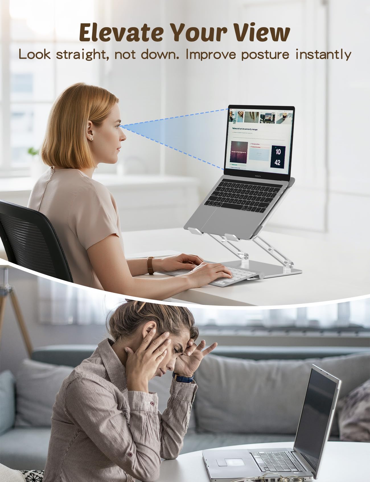 Aoviho Laptop Stand for Desk – Adjustable Aluminum Laptop Riser with Unique Cat-Shaped Cooling Vent, Portable Desk Gift & Decor, Compatible with MacBook Air Pro, Dell, HP, Lenovo (10"-17.3"), Silver