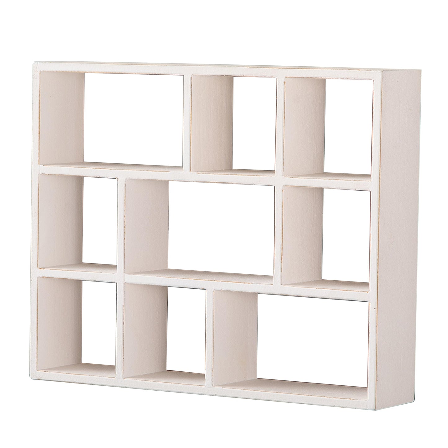 SOFE Small White Shadow Box with Shelves, Wall Shelving Unit 9-Compartments, Freestanding or Wall Mounted Curio Cabinet, Knick Knack Display Shelf, Wood Floating Cube Shelves for Walls, Collectibles