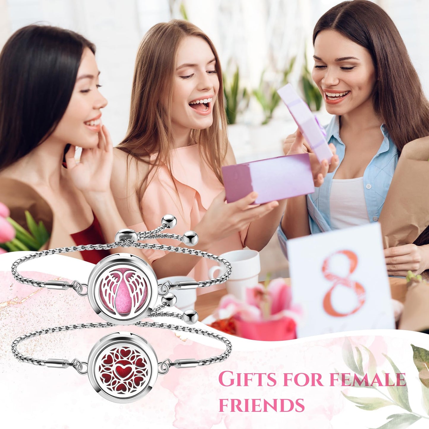 Yinkin 5 Set Essential Oil Diffuser Bracelet Gift for Mother Day Anxiety Relief Gifts 50 Pcs Refill Pads Stainless Steel Aromatherapy Locket for Mother Gift