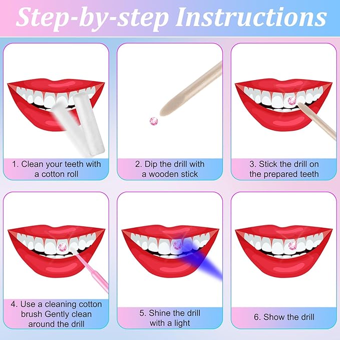 Sosation 377 Pcs 4 Shapes Tooth Gem Kit Jewelry DIY Crystal Tooth Gems Professional Fashionable Artificial Crystal Reflective Ornaments Shining Teeth for Birthday Party Decor