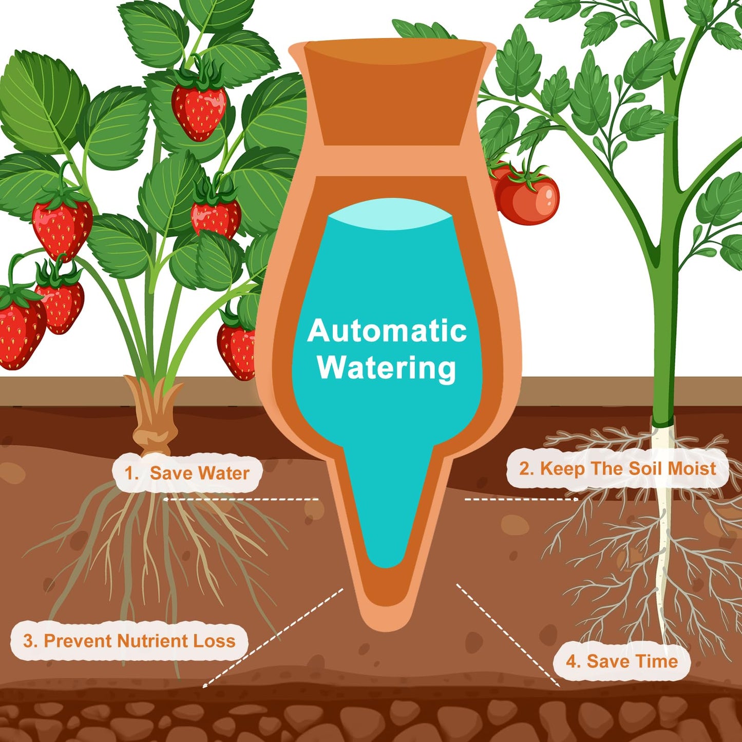 4 Packs Ollas Plant Watering Globes, 12 Oz Terracotta Self Watering Planter Insert, Automatic Watering Devices, Clay Drip Irrigation Stake for Indoor & Outdoor Plants, 1 Week Easy to Refill(Orange)