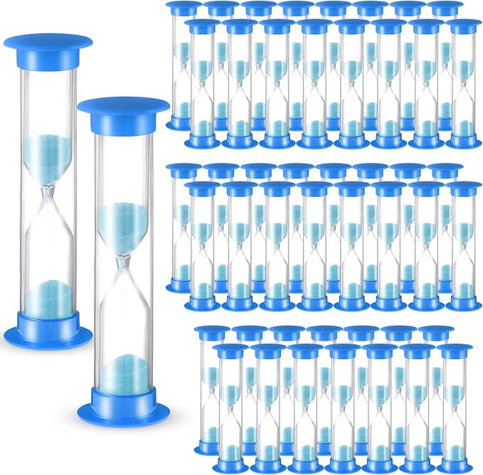 Queekay 48 Pcs 2 Minute Sand Timer for Kids, Mini Hourglass Bulk Sand Clock Timer for Adult Kids in Classroom Kitchen Games Office School(Blue)