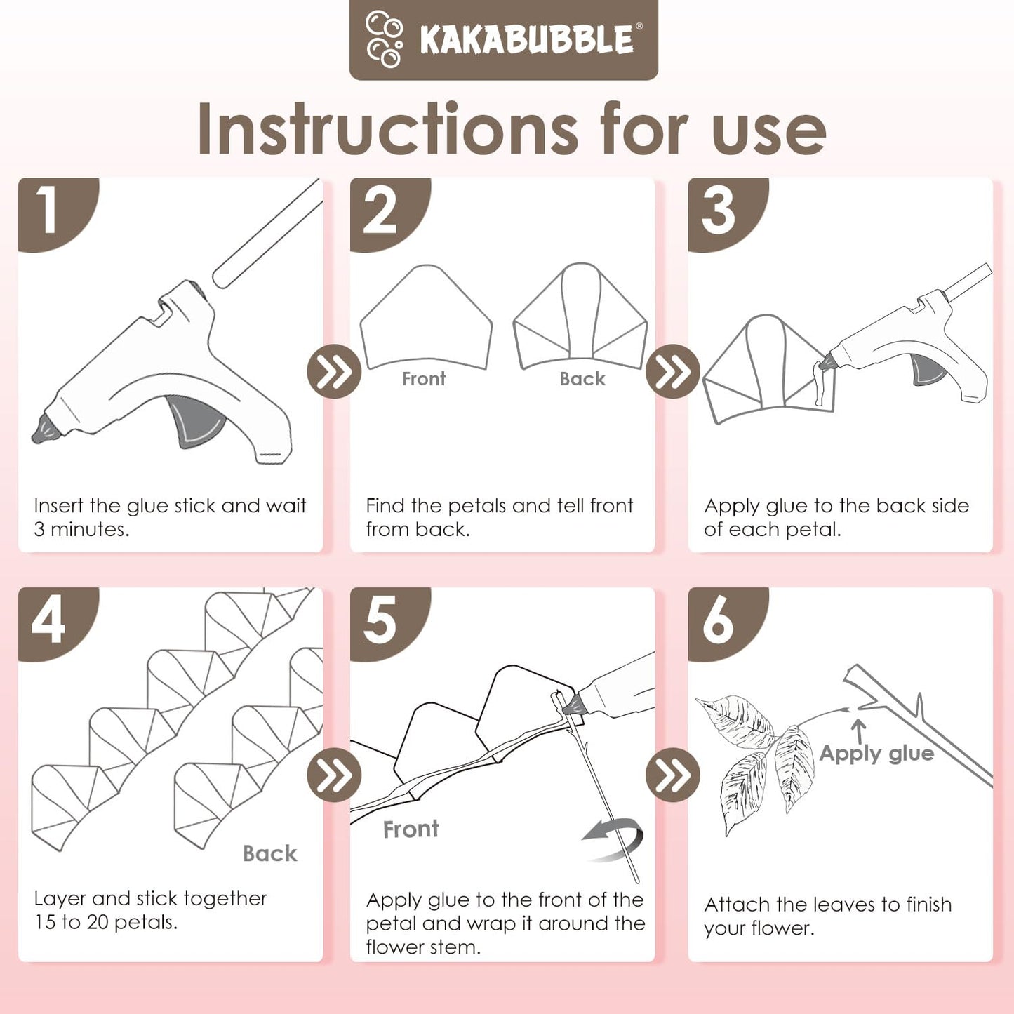 KAKABUBBLE 300PCS DIY Rose Petal Kit with Glue Gun, Sticks & Leafy Stems | Half-Finished Satin Ribbon Flower Craft Set | for Wedding, Anniversary, Birthday Bouquets (Cream White)