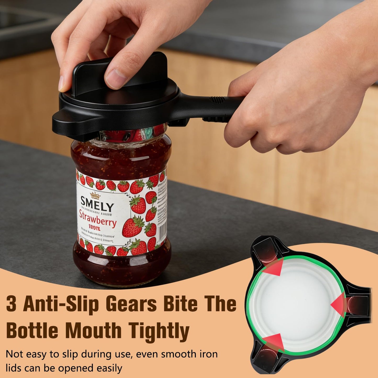 Multi-Functional Retractable Jar & Bottle Opener, Magnetic Stainless Steel Can Opener with Ergonomic Handle, Friendly Kitchen Gadget (black)