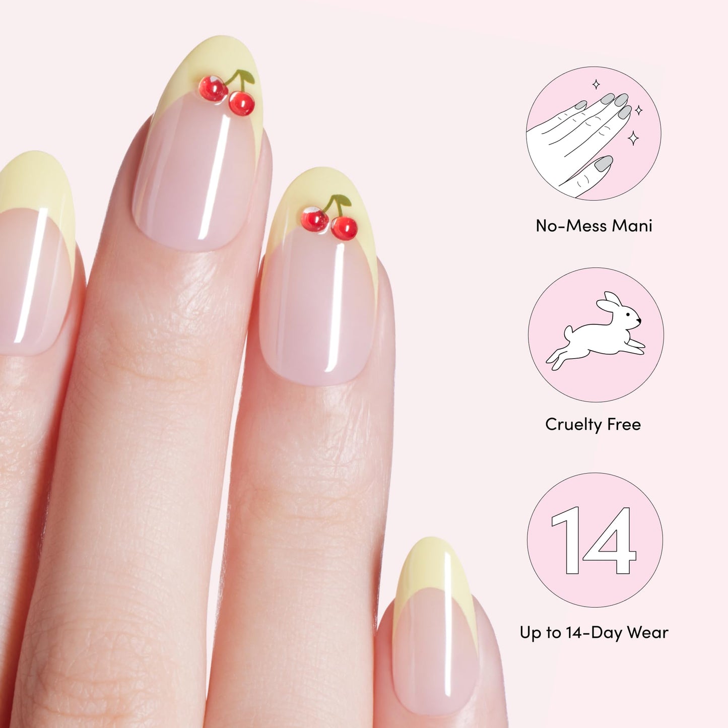 Dashing Diva Magic Press Nail Set - Cherry On Top - Long Almond Press On Nails - Long Lasting Gel - Lasts Up to 10 Days - Summer Gel Set - 4-Piece Manicure Kit with 30 Nails