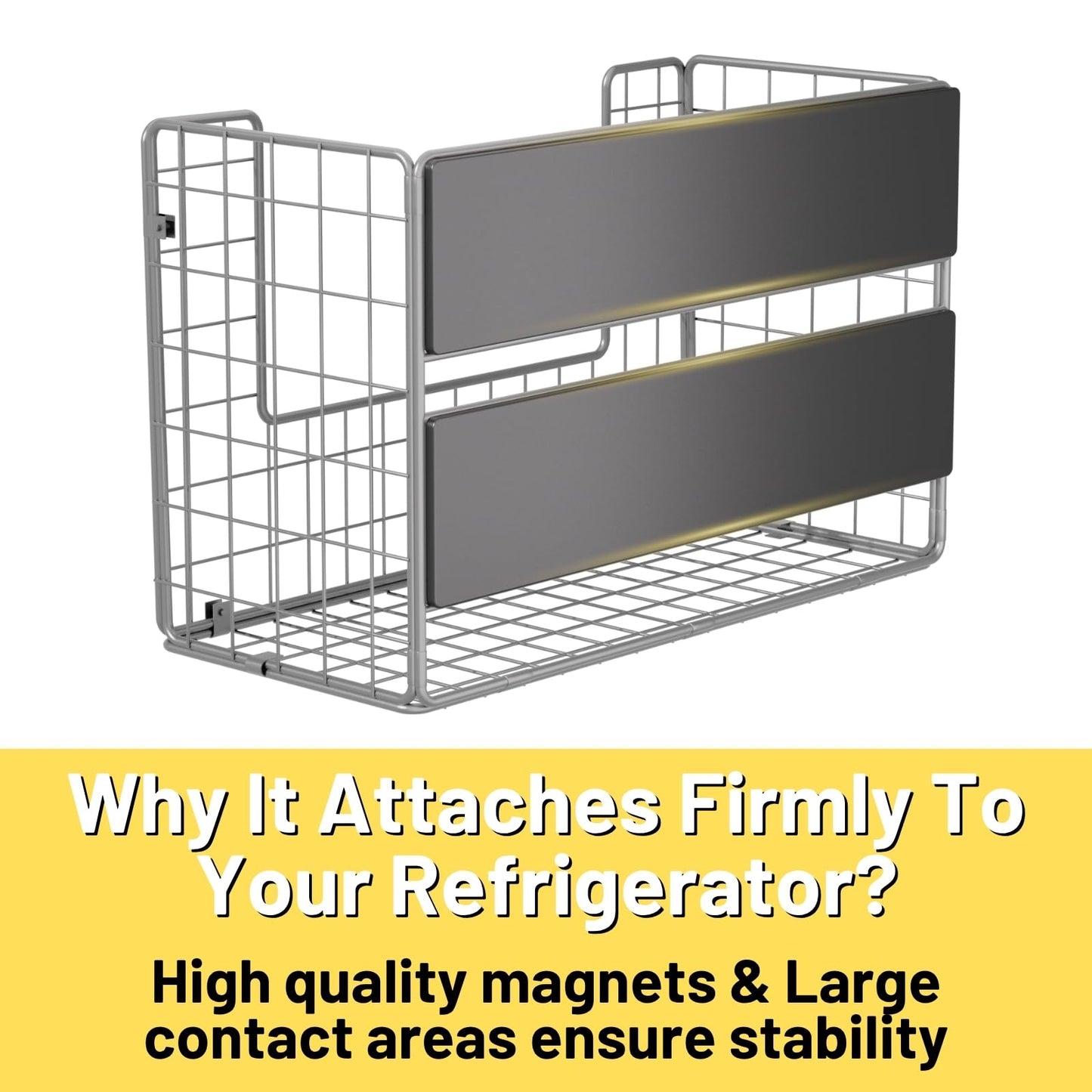 Ofiray-home Magnetic Fridge Shelf, Fruit Potato & Onion Storage Bins, Pantry Organizers, Large Container Basket for Refrigerator, Kitchen Counter, Cabinet (2, Silver)