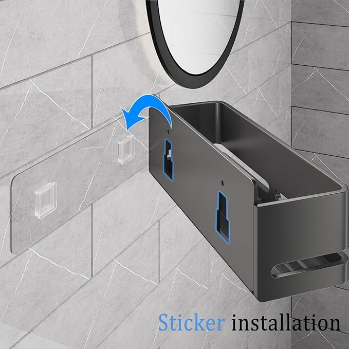 Shower Shelf, 2-Pack, Heavy-Duty Bathroom Storage Shelf, Large Capacity No-Drill Bathroom Organizer, Gray Metal Storage Basket, Adhesive Installation