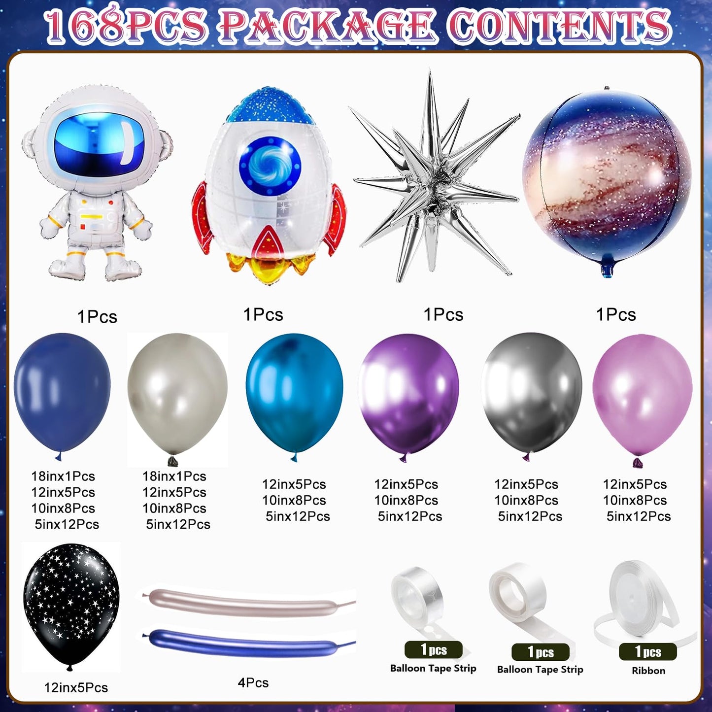 168PCS Space Themed Party Decorations Outer Galaxy Balloon Arch Kit with Blue Purple Silver Planets Stars for Galaxy Solar System Birthday Space Theme Christmas Party Decorations