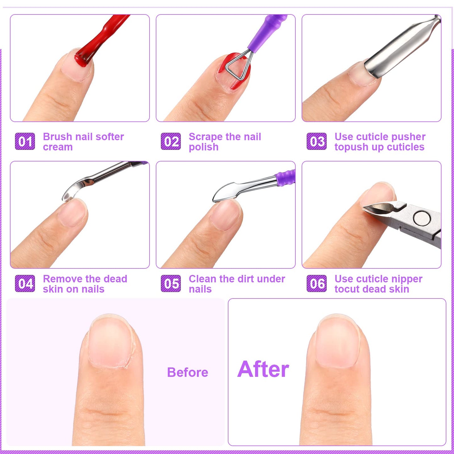 Mudder Acrylic Nail Clippers Kit False Nails Tips Cutter Professional Cuticle Trimmer Nipper Cutter Pusher Remover Stainless Steel Manicure Pedicure Art Tools Set Salon Home(Purple)