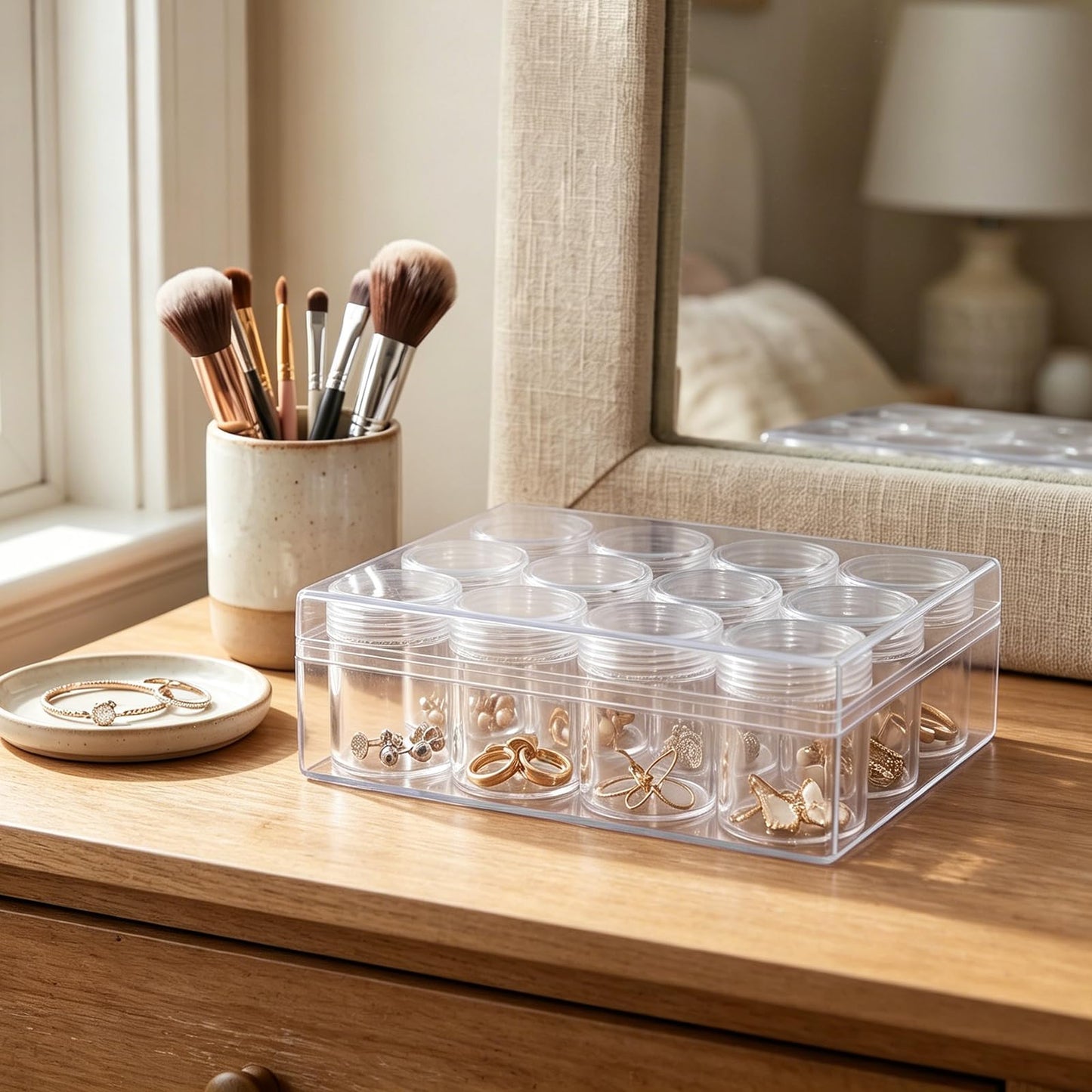 JEUIHAU 3 Pcs 12 Grid Clear Plastic Bead Storage Containers, Diamond Painting Storage Containers with Lid, Bead Art Organizer Case Jar for Jewelry Earrings, DIY Crafts, Nail Glitter, Small Items
