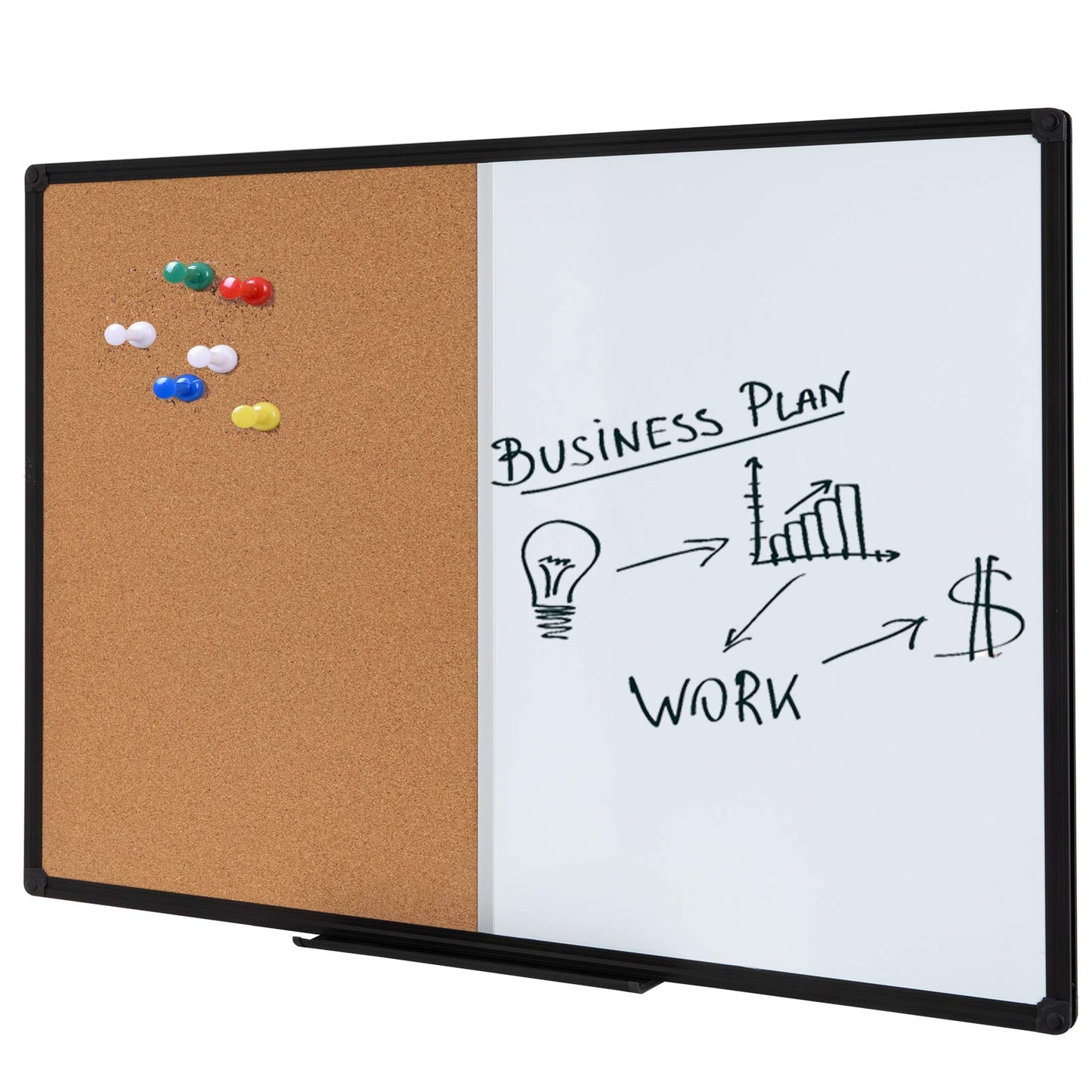 Magnetic Combination Whiteboard Cork Board 48 x 36 Inch, Black Aluminum Frame - Large Wall Mounted Vision Board & Planner for Home Office, Kitchen Command Center & Classroom Organization