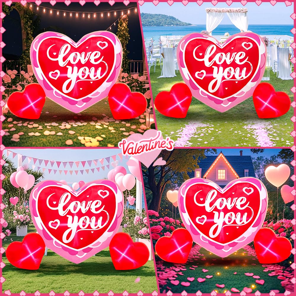 KOOY 6FT Long Mothers Day Inflatables Outdoor Decorations Heart Inflatable with Light for Valentine's Day Gift Engagement Wedding Anniversary Romantic Party Yard Décor