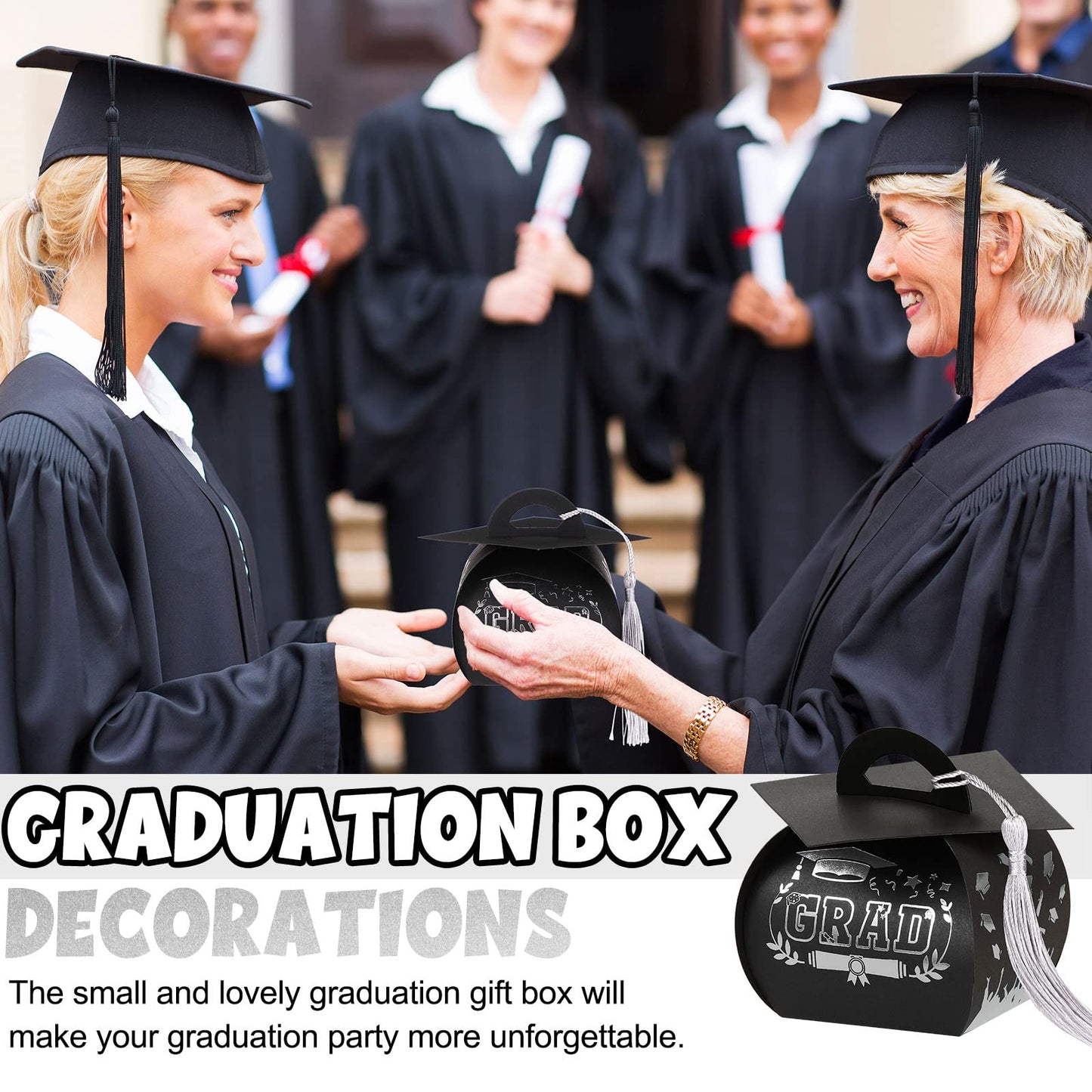 TaoBary 30 Pcs Graduation Cap Gift Boxes Graduation Decorations Class of 2026 Candy Box with Tassel for 2026 Grad Party Favors Supplies(Silver)
