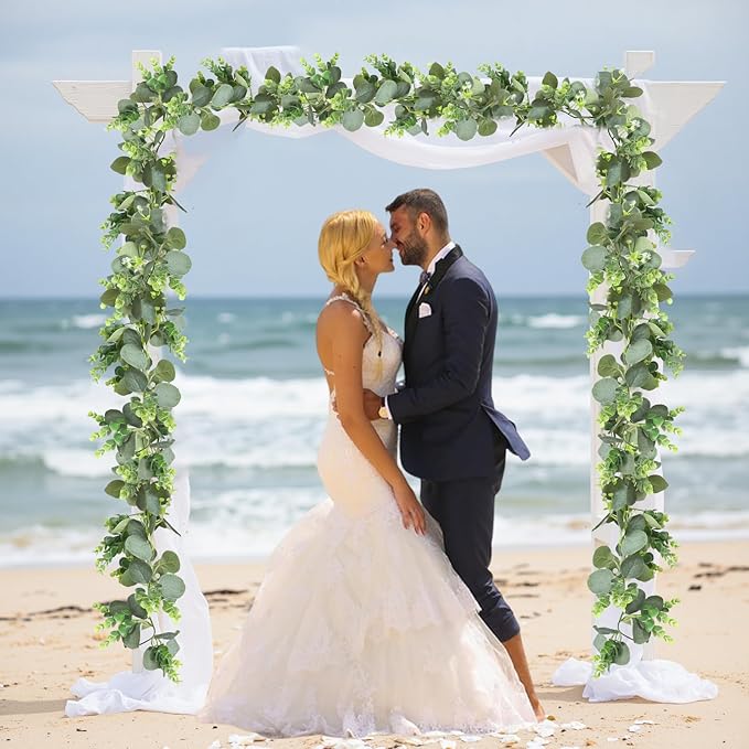 MAKHOT 2pcs Artificial Eucalyptus Garland, 5.9FT Greenery Garland Flower Spring Summer Green Garlands Vines Decoration, Fake Silver Dollar Eucalyptus Leaves Vines for Table Home Wedding Party Decor