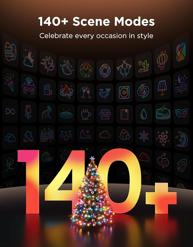 Govee Christmas Sparkle String Lights 66ft, RGBWIC String Lights with 250 Bullet-Head LEDs, App-Controlled, 140+ Scene Modes, 3D Shape Mapping, Works with SmartThings, Indoor Holiday Decorations