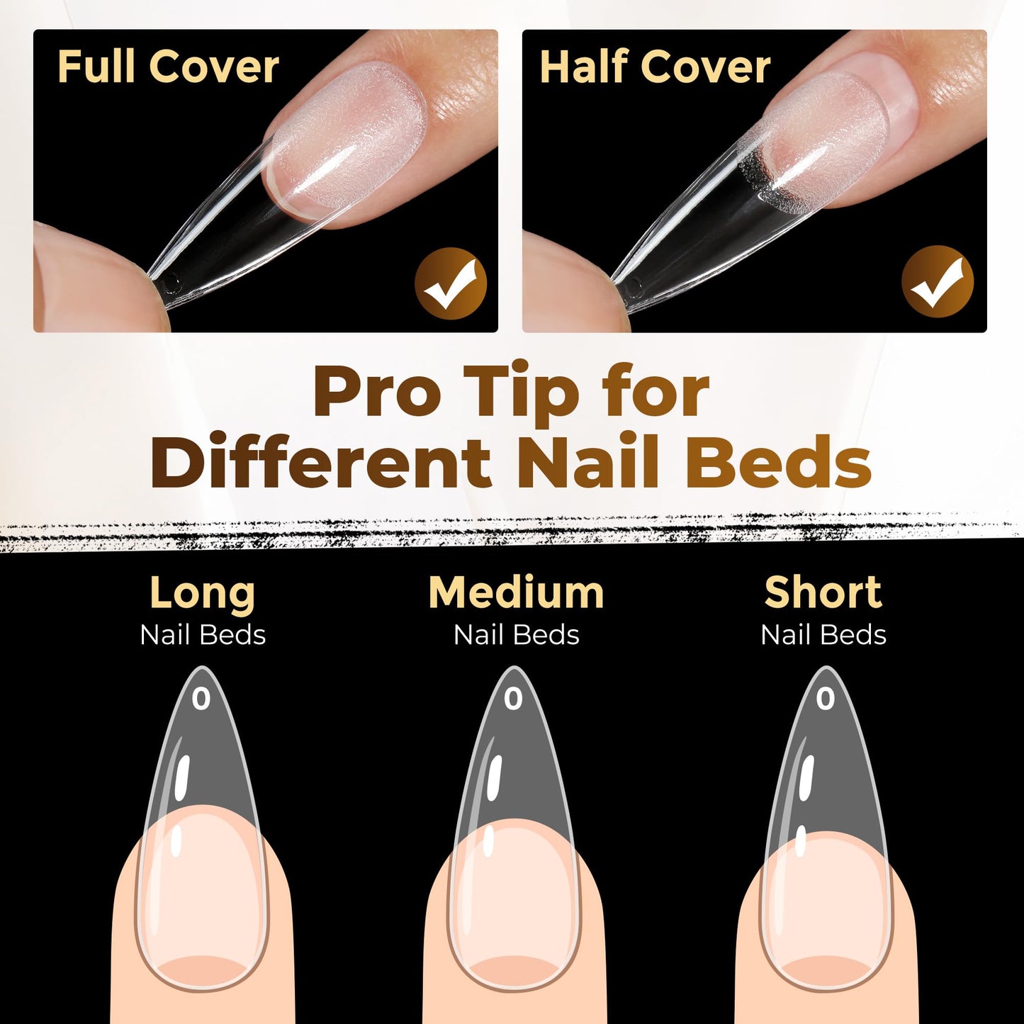 UNA GELLA Long Stiletto Nail Tips 504PCS, Full Cover Pre-Etched Long Stiletto Almond Clear Fake Nails Tips, Sturdy Acrylic Press on Nails, No C Curve Soft Gel Tip for DIY Nail Extension kit 12 Sizes