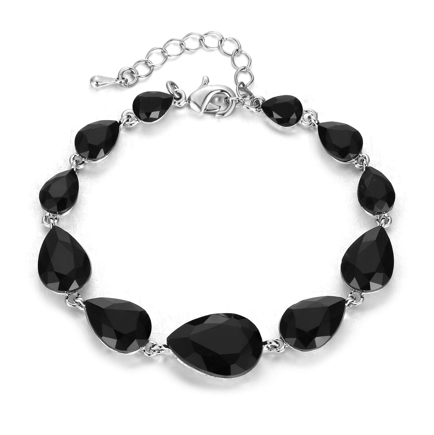 BriLove Wedding Bridal Bracelet for Women Shiny Bling Crystal Multi Teardrop for Party Prom Black Silver-Tone