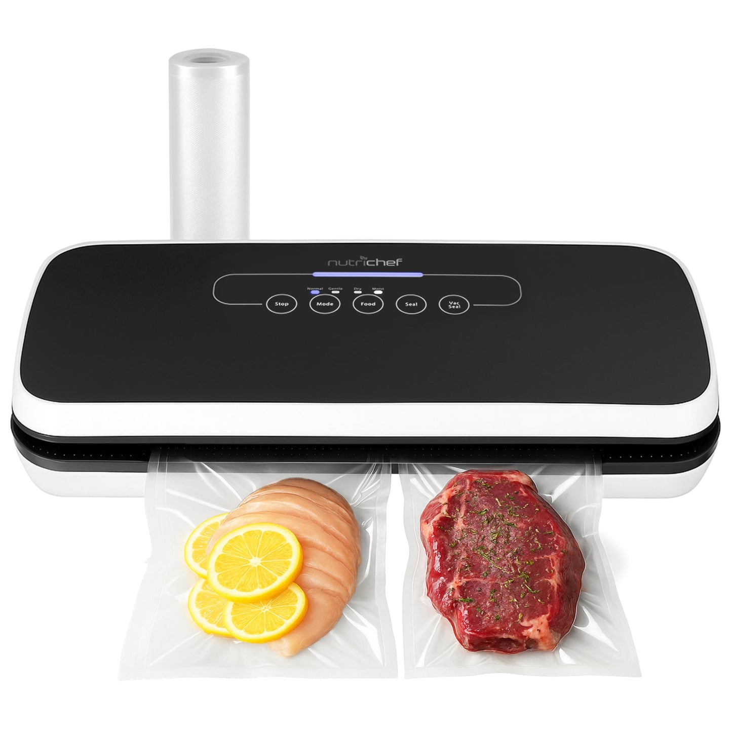 NutriChef Automatic Vacuum Air Sealing System for Food Preservation with Starter Kit, Compact Design, Lab Tested, Dry & Moist Food Modes with Led Indicator Lights, Black