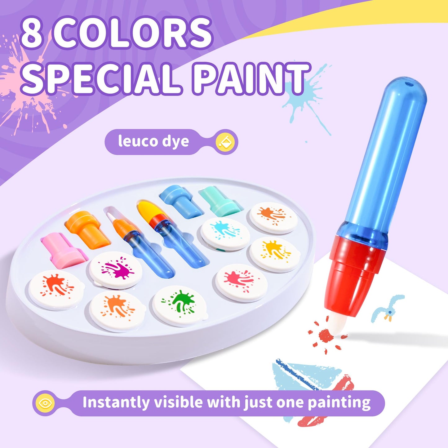 MINDNOOK Magic Brush Painting Set for Kids, Mess Free Art Station with Color-Changing Brush for Creative Learning at Home & School, Gift for Toddlers Ages 3,4,5,6,7,8,9