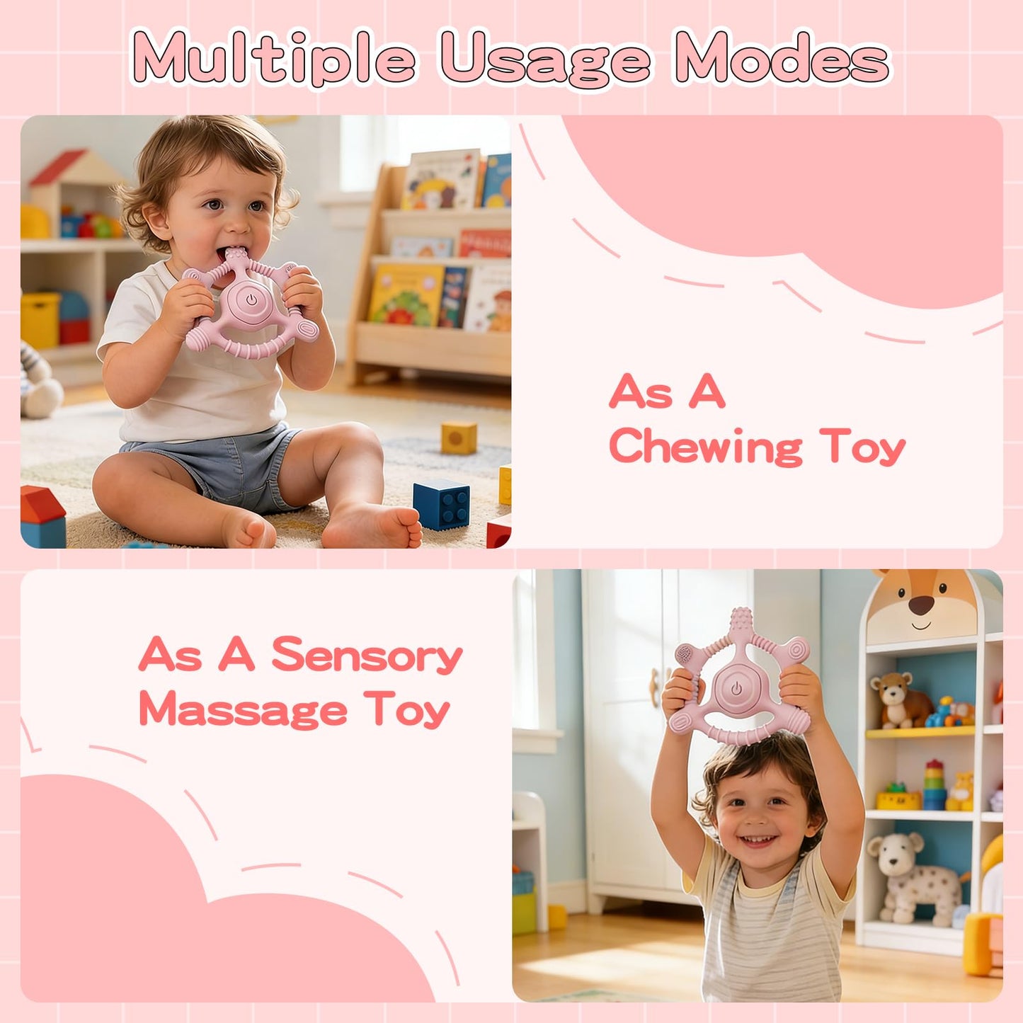 Sensory Chew Necklaces Vibrating teether for Kids - Chewelry Chew Toys for Autism, ADHD & Sensory Needs, BPA-Free Teething Relief & Anxiety Fidget (Pink)