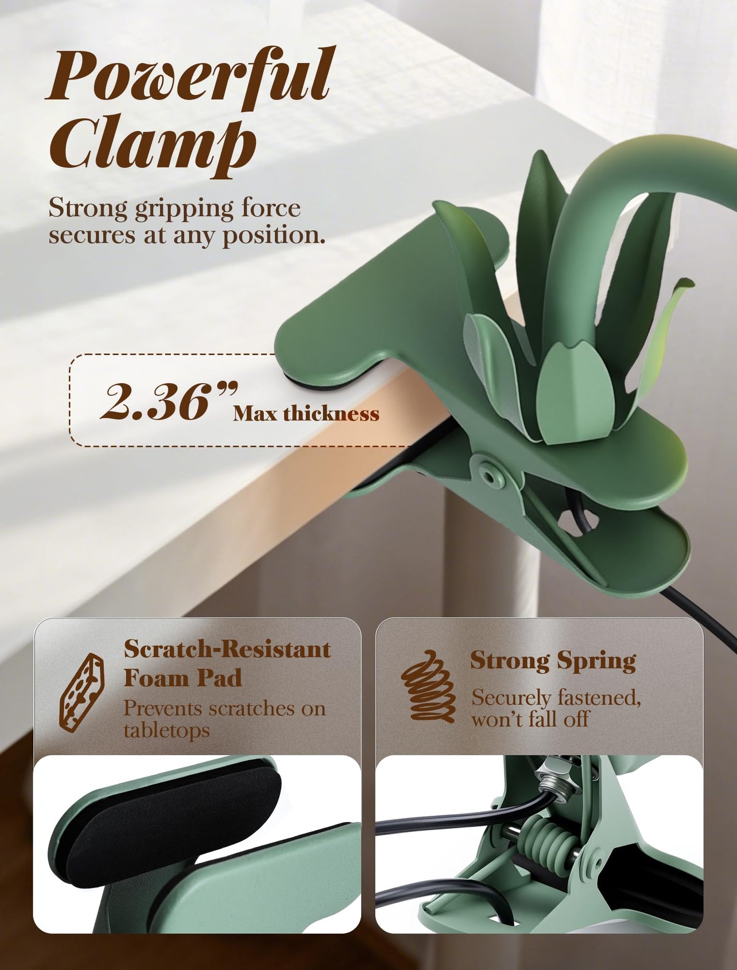Clip On Light and Bed Headboard Lamp,Valentines Day Gifts for Women,Flower Desk Lamp with 3 Color Modes,USB Power Gooseneck Reading Light,Night Light for Nursery,College Dorm Room Essentials (Green)