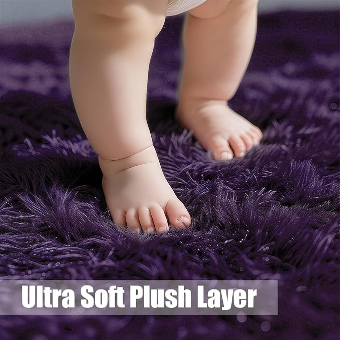 Shag Area Rug for Bedroom 4x6,Purple Fluffy Area Rugs for Living Room,Soft Fuzzy Rug Non-Shedding Indoor Plush Carpet for Kids Bedroom Nursery Dorm Home Decor