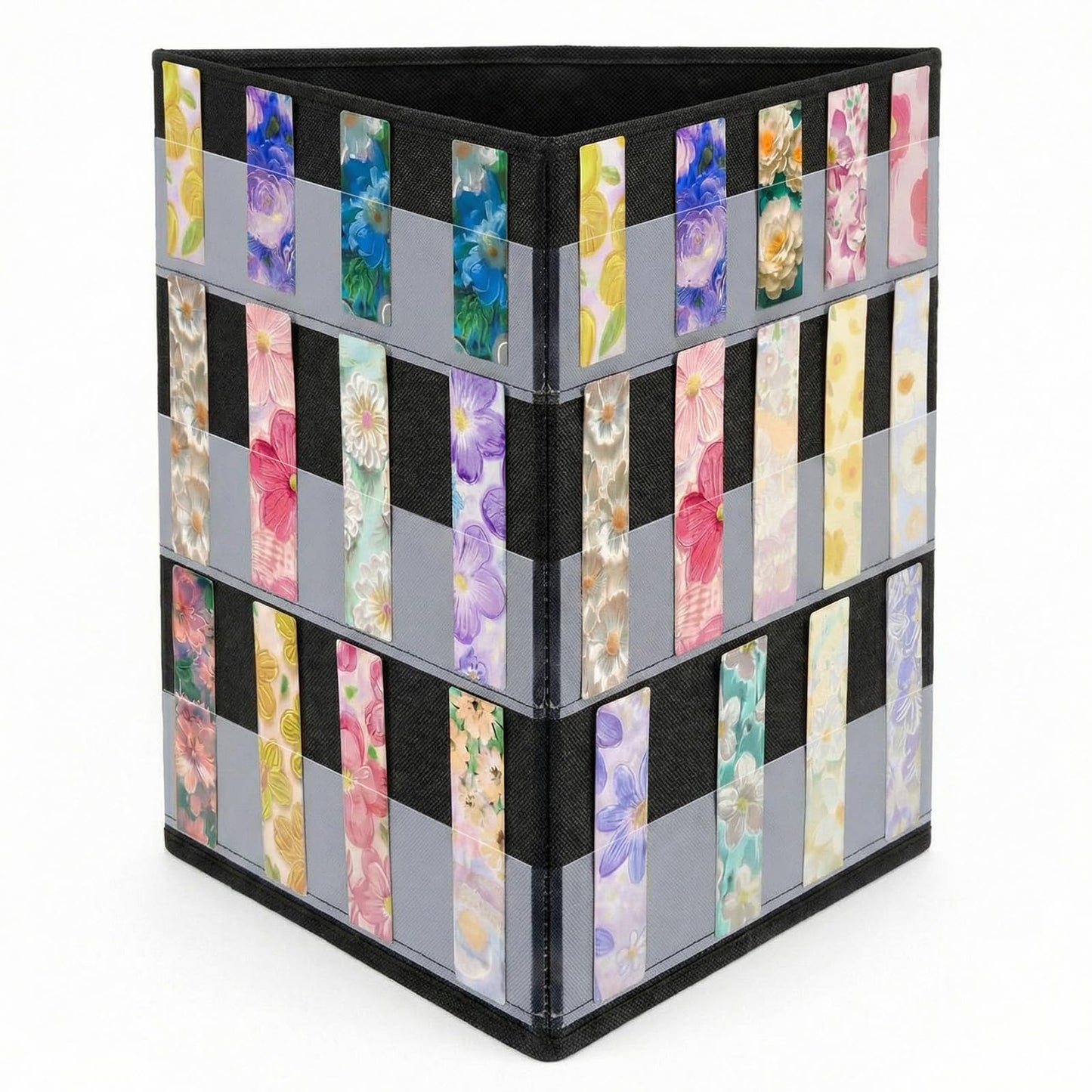 Faccito Bookmark Display Stand, Three-Sided Portable Holder with Multi-View Display, Black Desktop Rack for Bookmarks, Valentine-Themed Designs, Vendor Booths, Retail Stores