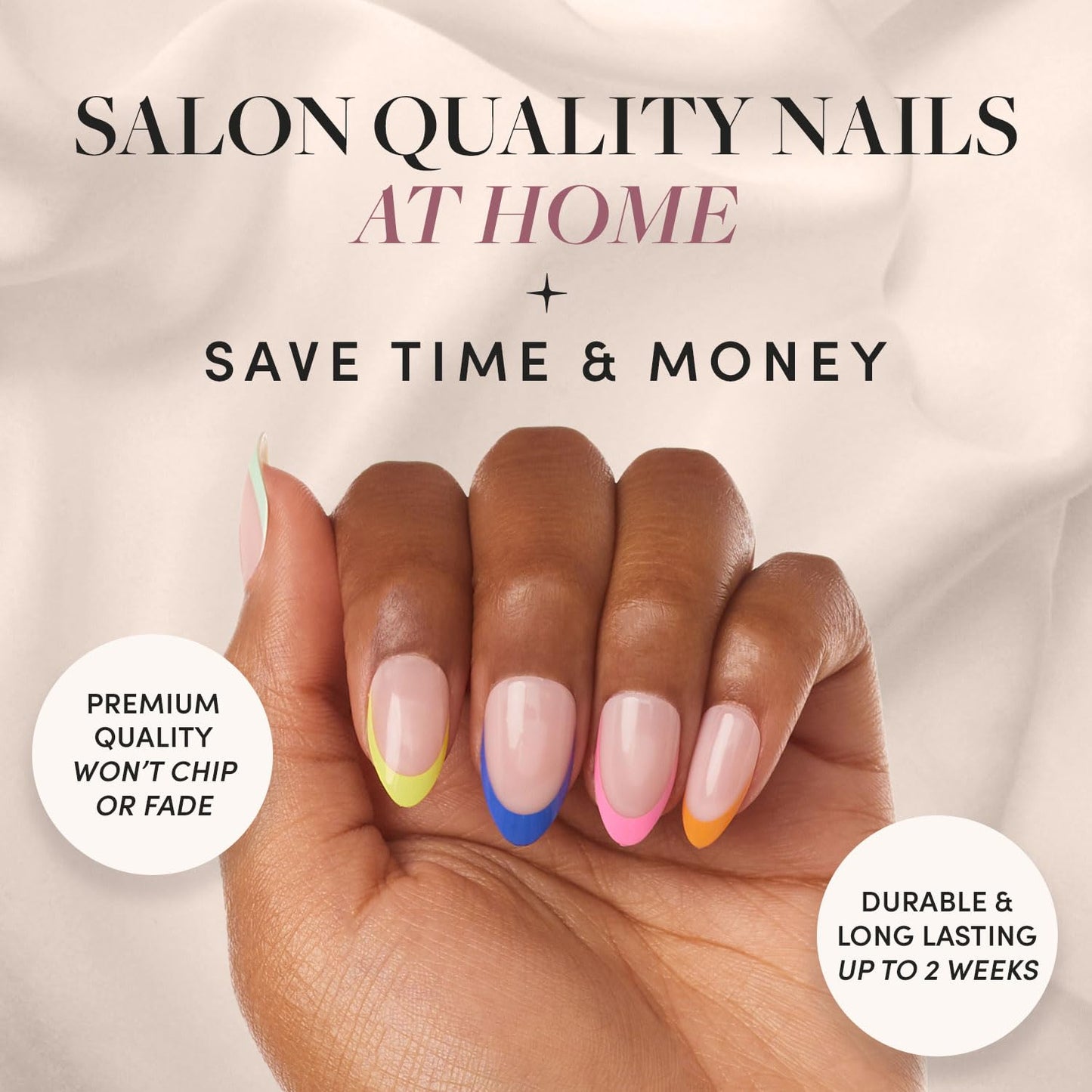 Glamnetic Press-On Nails Bundle - Pinch Me, Caviar & Sprinkles | Glazed Oval Blush Pink Fake Nails | Short Almond Black French Tip False Nails | Almond Rainbow French Tips