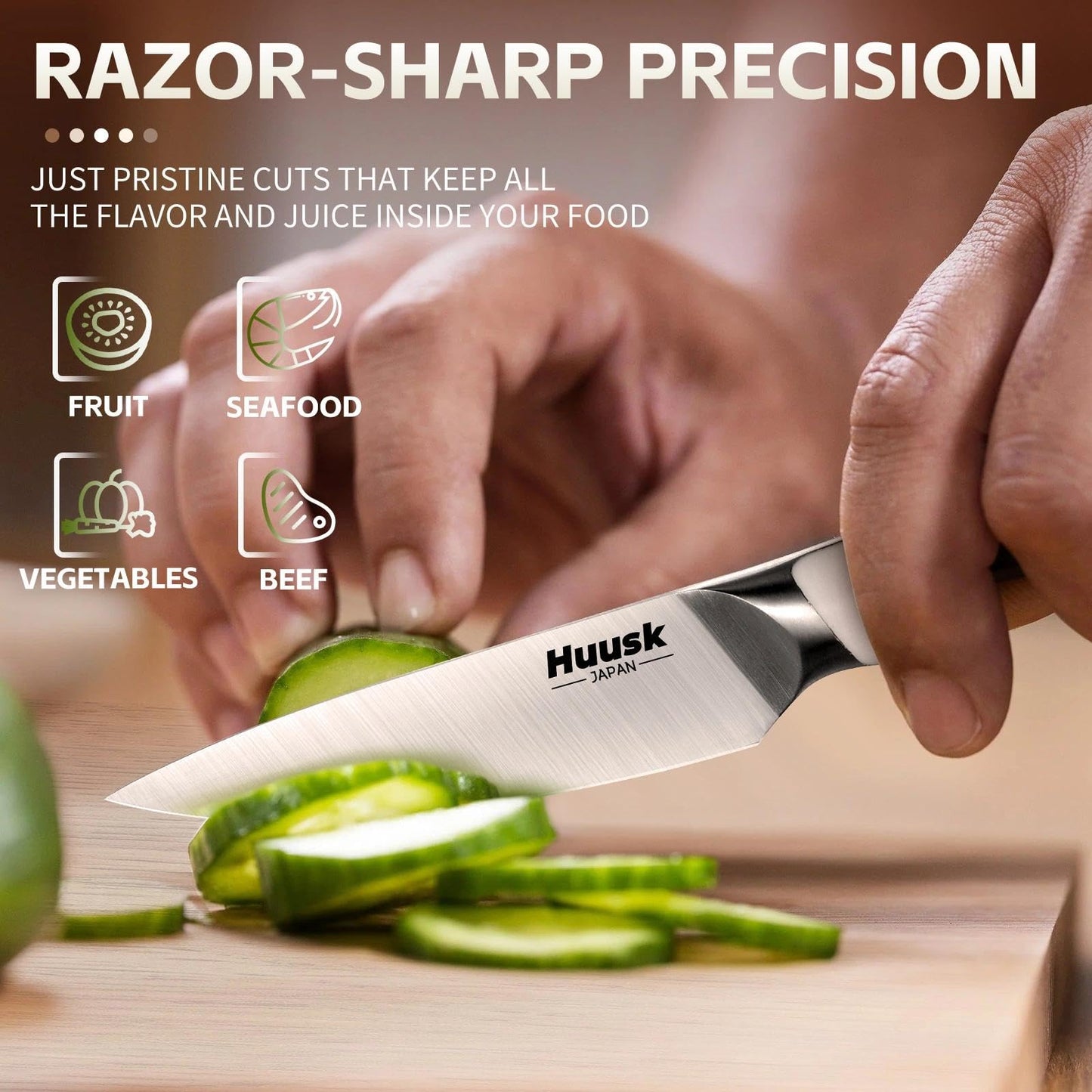 Huusk Paring Knife Ultra Sharp, 3.5" Small Kitchen Knife with Ergonomic Ivory White Handle Fruit Knives for Peeling Coring Cutting Present Gift to Men Women