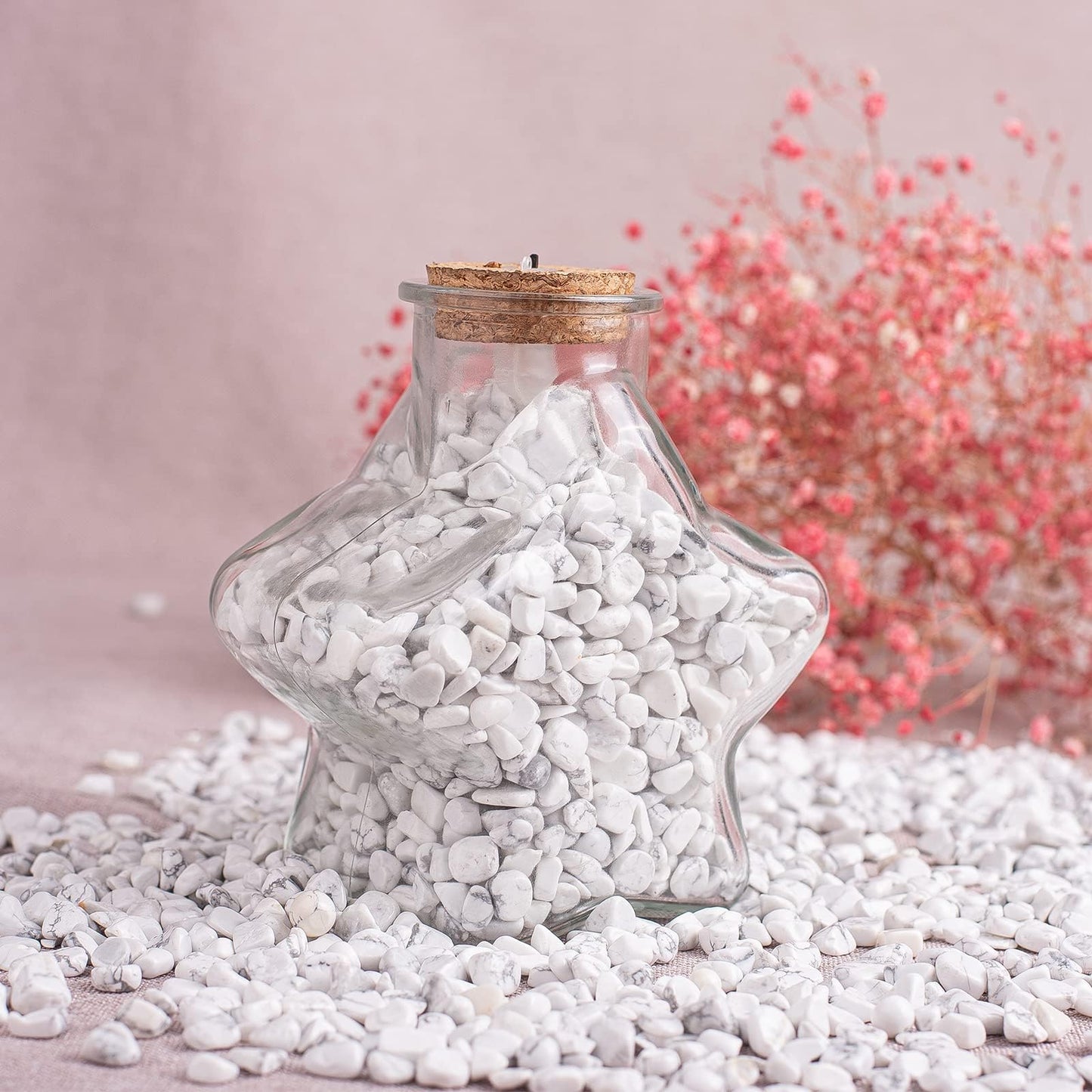 SigMntun Polished Howlite Crystal Chips 200 Pcs - 0.3" 10 oz Tumbled Stone Chips Crushed Sea Glass Stones Healing Reiki Crystal Jewelry Making Home Decoration