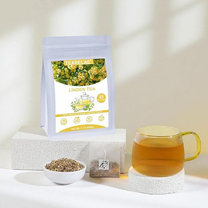 TEARELAE - Linden Tea Bags, 45 Count - Premium Natural Linden Flower & Leaf - Cut & Sifted Te de Tilo - Caffeine-free - Non-GMO - Soothing Herbal Tea for Evening Relaxation