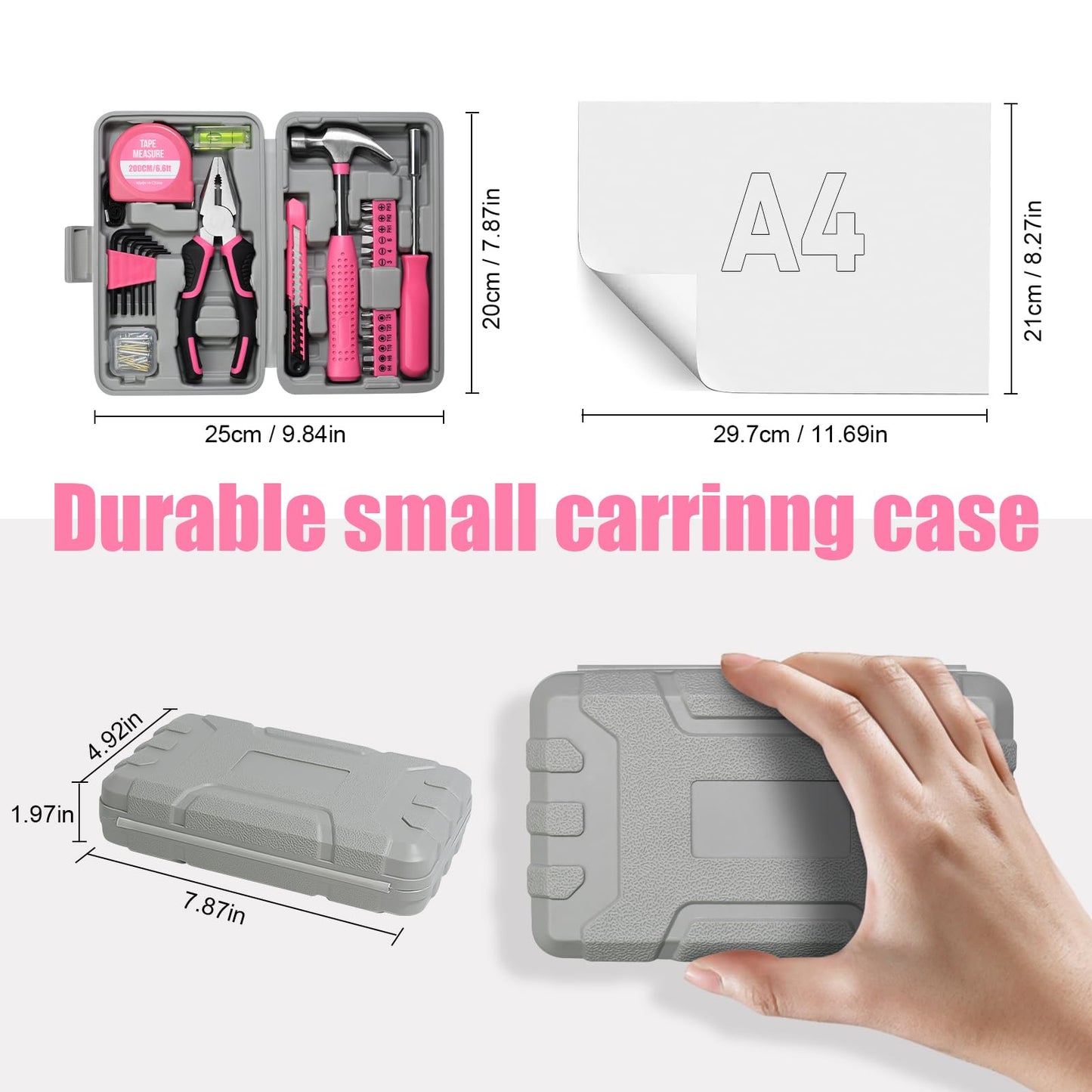 ZUZUAN Tool Set 25pc Pink Household DIY Tool Kit for Women,Small Mini Tool Box for Easy of Carrying, Starter Basic Ladies Tools Perfect for DIY, Home Maintenance