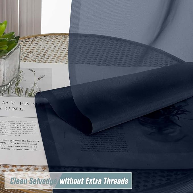 Navy Blue Small Sheer Curtains 2 Panels Set, Kitchen Curtains 36 Inch Length, Elegant Light Filtering Short Window Drapes for Living Room Bedroom, Dual Rod Pocket Design, 2x42Wx36L Inches