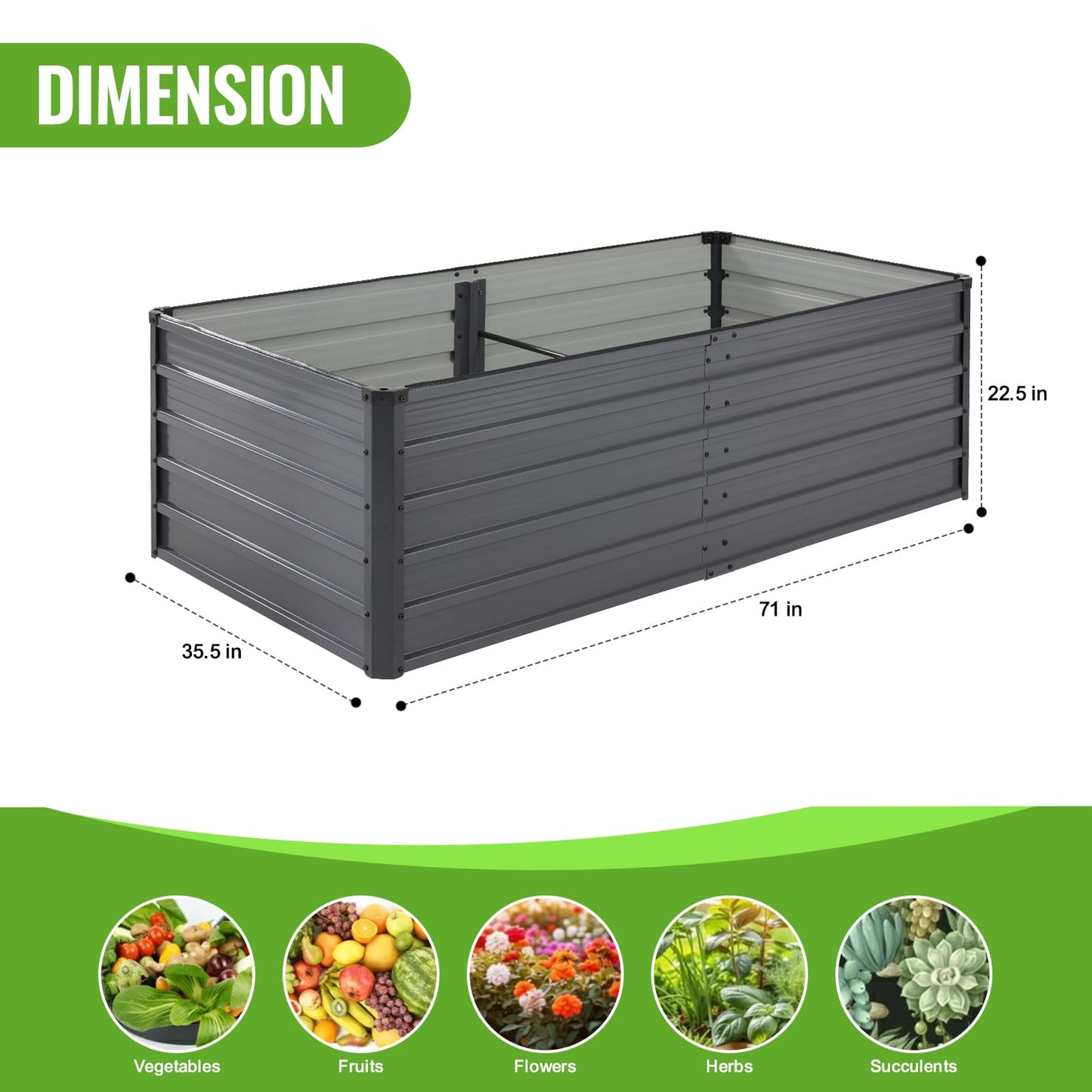 Backyard Expressions 6x3x2ft Outdoor Metal Raised Garden Bed, Deep Root Planter Box for Vegetables, Flowers, Herbs, and Succulents - Grey/Black