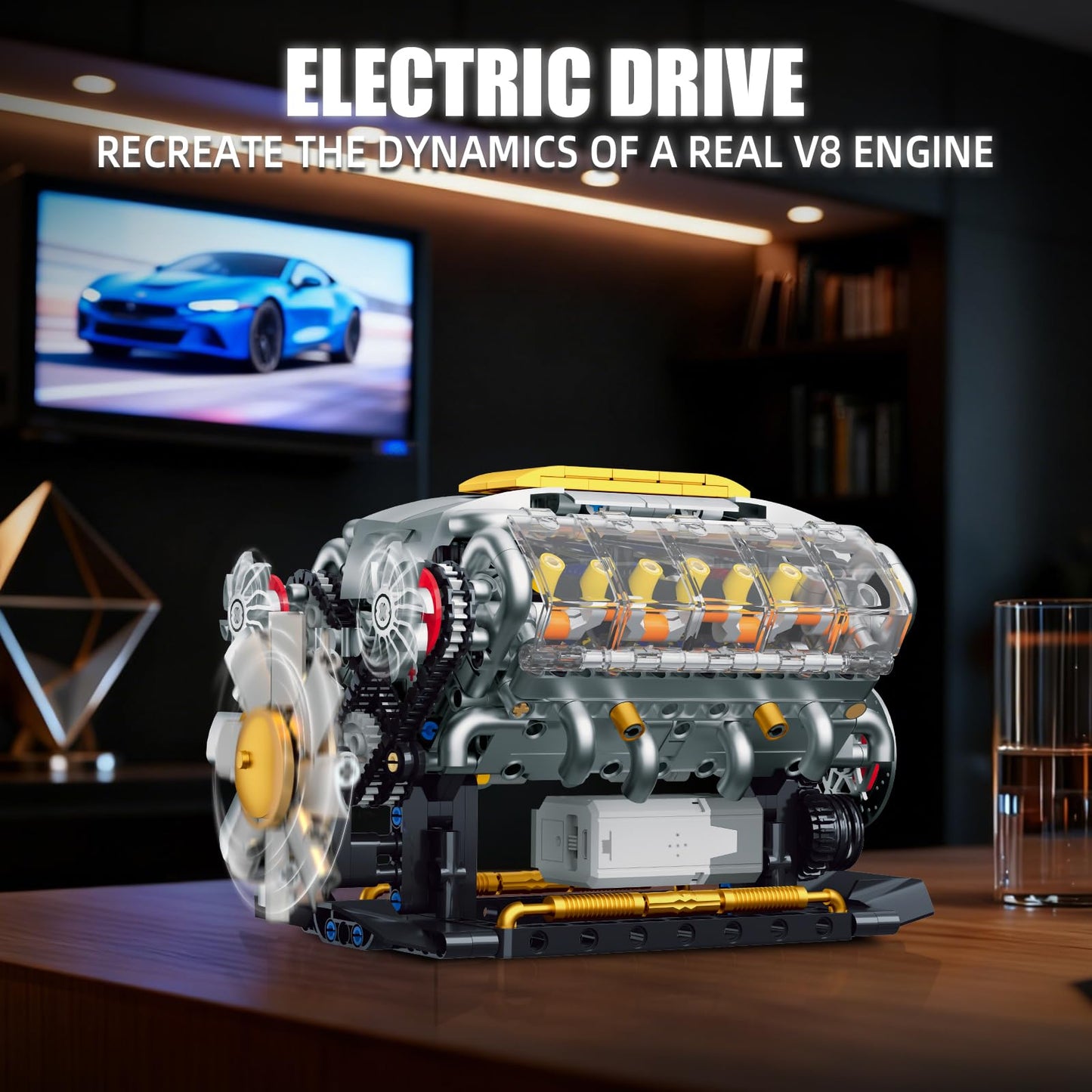 BseSparklion V8 Engine Model Kit that Runs, Build Your Own Mini Visible Car Motor, Physical Science Experiment Building Set for Adults & Teens, STEM Toy Gift for Boys 14+ (703 PCS)