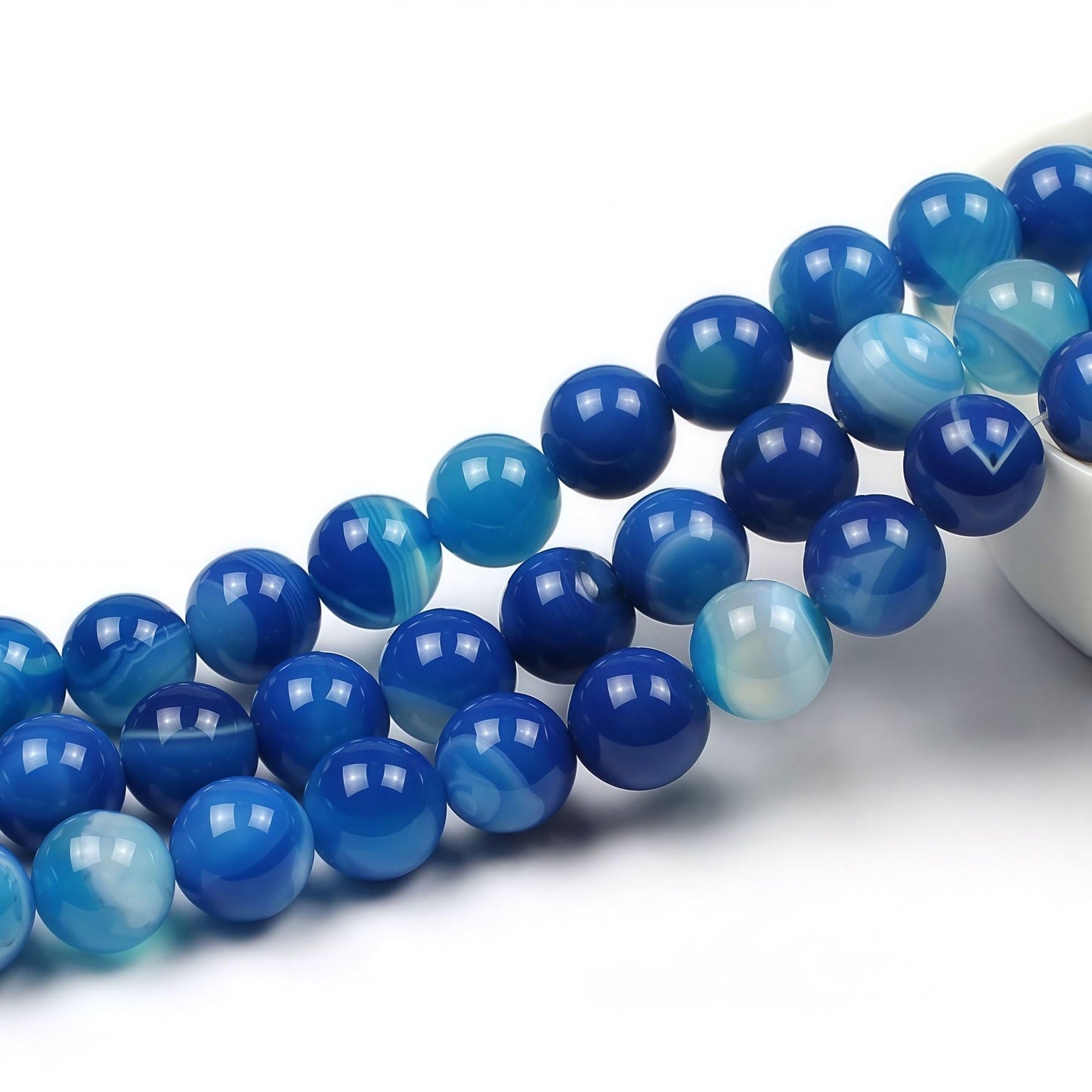 MJDCB Natural Stone Beads Blue Striped Agate Round Loose Beads for Jewelry Making DIY Bracelet Necklace (6mm)