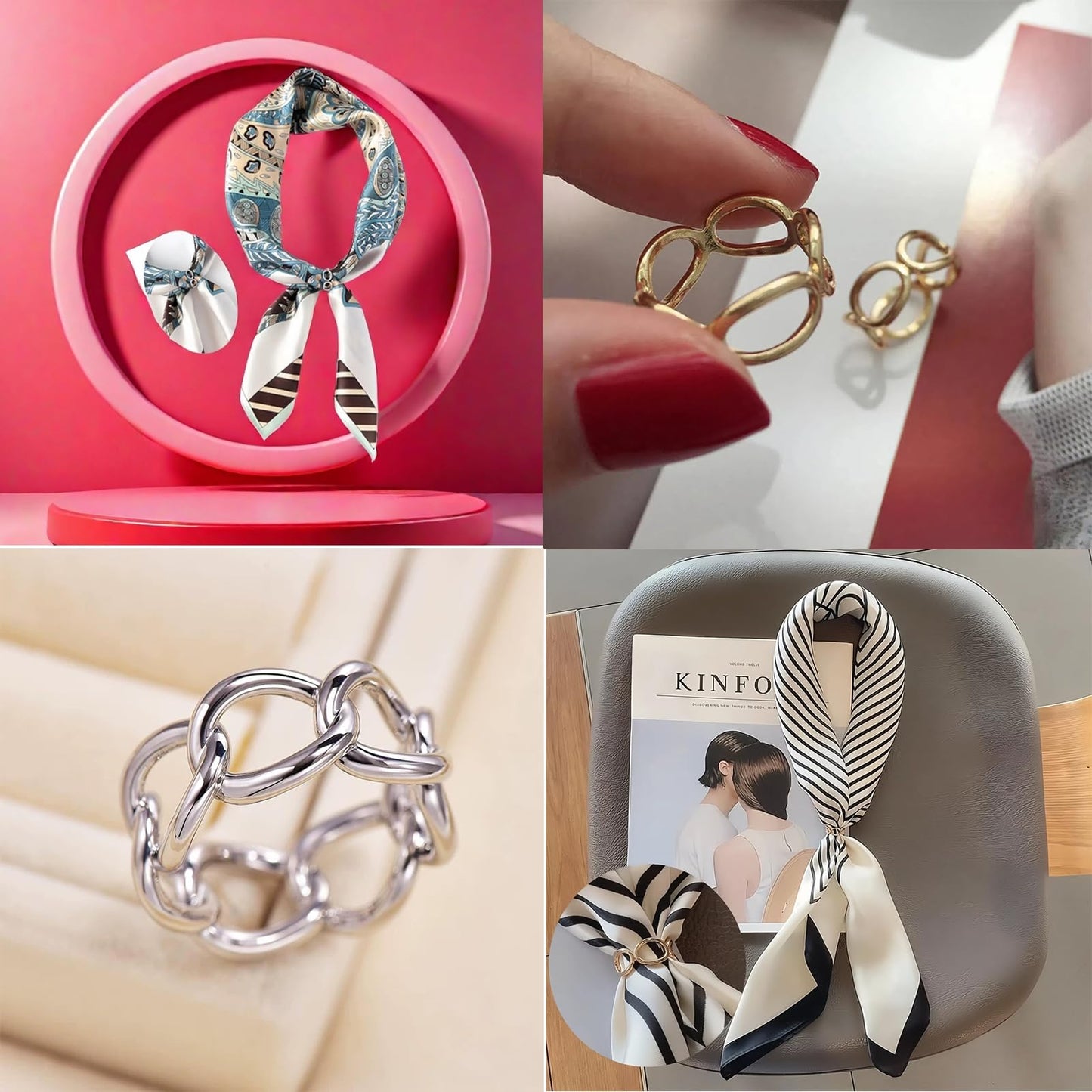 SYWDUDUCLT 2 Pcs Scarf Rings For Women,Scarf Shawl Buckle Ring, Gold/Silver