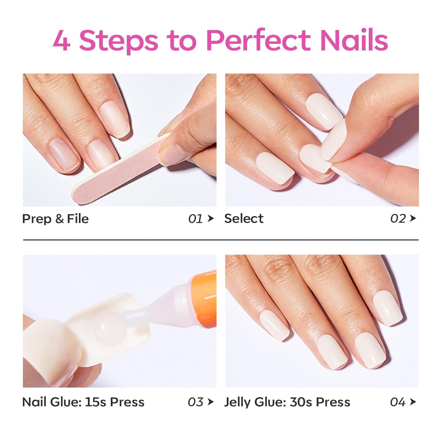 Modelones Extra Short Press on Nails, Plum Squoval Fake Nails, Reusable Nail Kit with Nail Glue Adhesive Tabs Mini Nail File, Nails Press Ons 32Pcs 16 Sizes, Spring Women Girl Gift